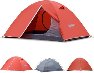 2/3 Person Camping Tent Backpacking Lightweight Tent Waterproof Windproof Aluminum Pole Two Doors Double Layer Easy Setup Portable for Outdoor Camping Hiking Beach Travel
