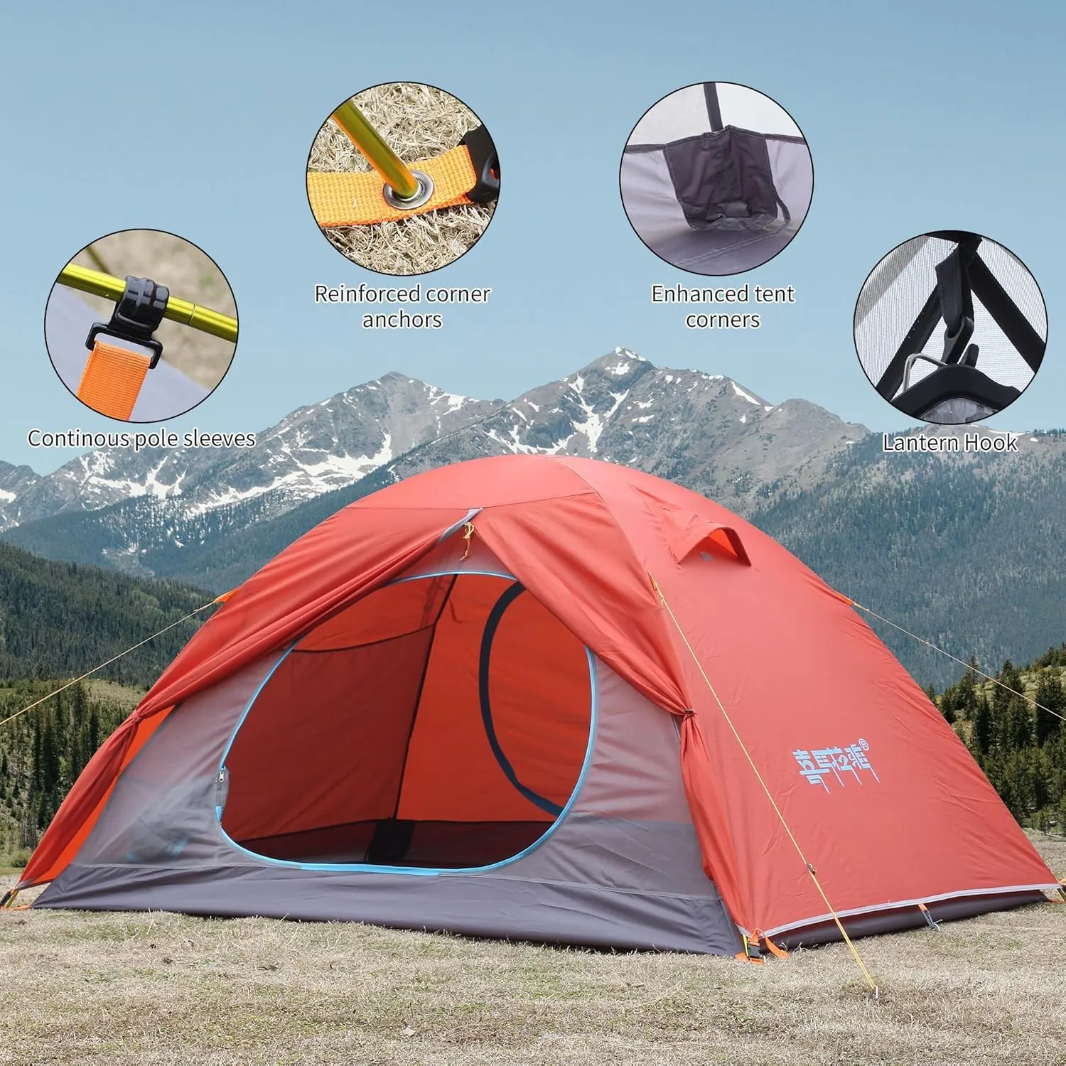 2/3 Person Camping Tent Backpacking Lightweight Tent Waterproof Windproof Aluminum Pole Two Doors Double Layer Easy Setup Portable for Outdoor Camping Hiking Beach Travel