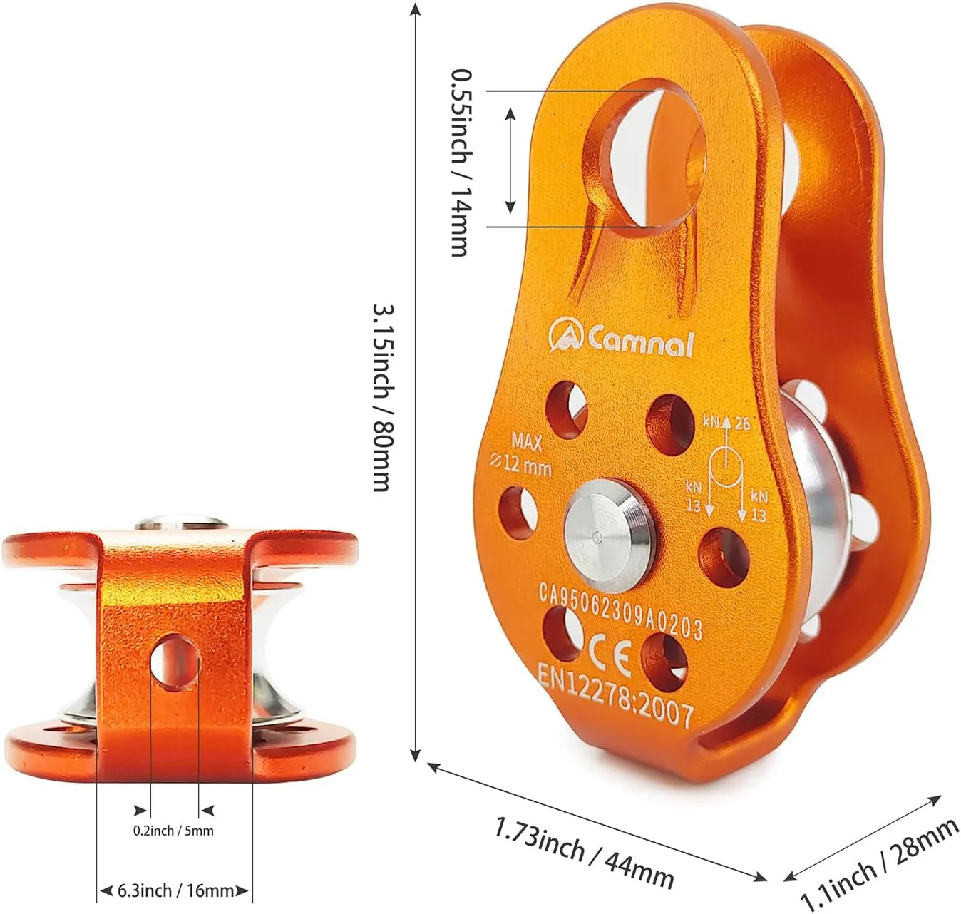 26KN Climbing Fixed Plate Micro Pulley, General Purpose Small Single Sheave Hauling Pulley for Rock Climbing, Rappelling, Zipline Sports Etc