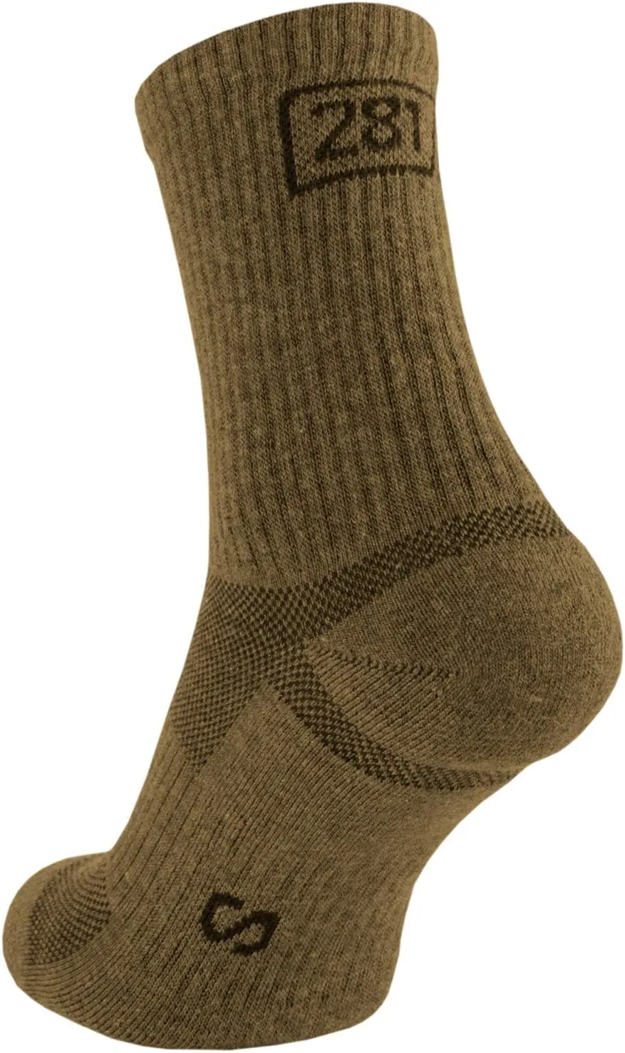 281Z Military Cotton Micro Crew Boot Socks - Cushioned Sole - Moisture Wicking - Hiking Outdoor (Coyote Brown)