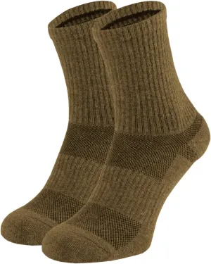 281Z Military Cotton Micro Crew Boot Socks - Cushioned Sole - Moisture Wicking - Hiking Outdoor (Coyote Brown)