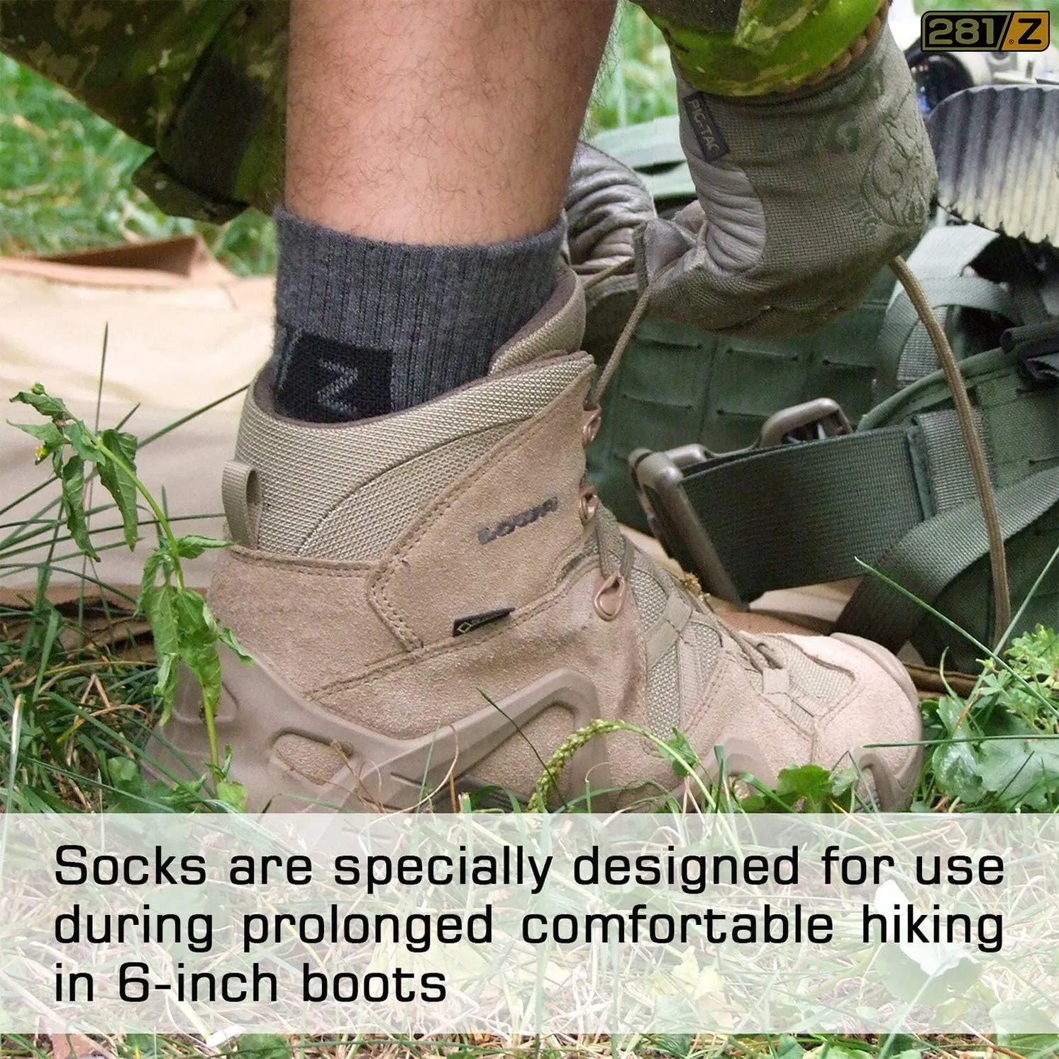 281Z Military Cotton Micro Crew Boot Socks - Cushioned Sole - Moisture Wicking - Hiking Outdoor (Coyote Brown)