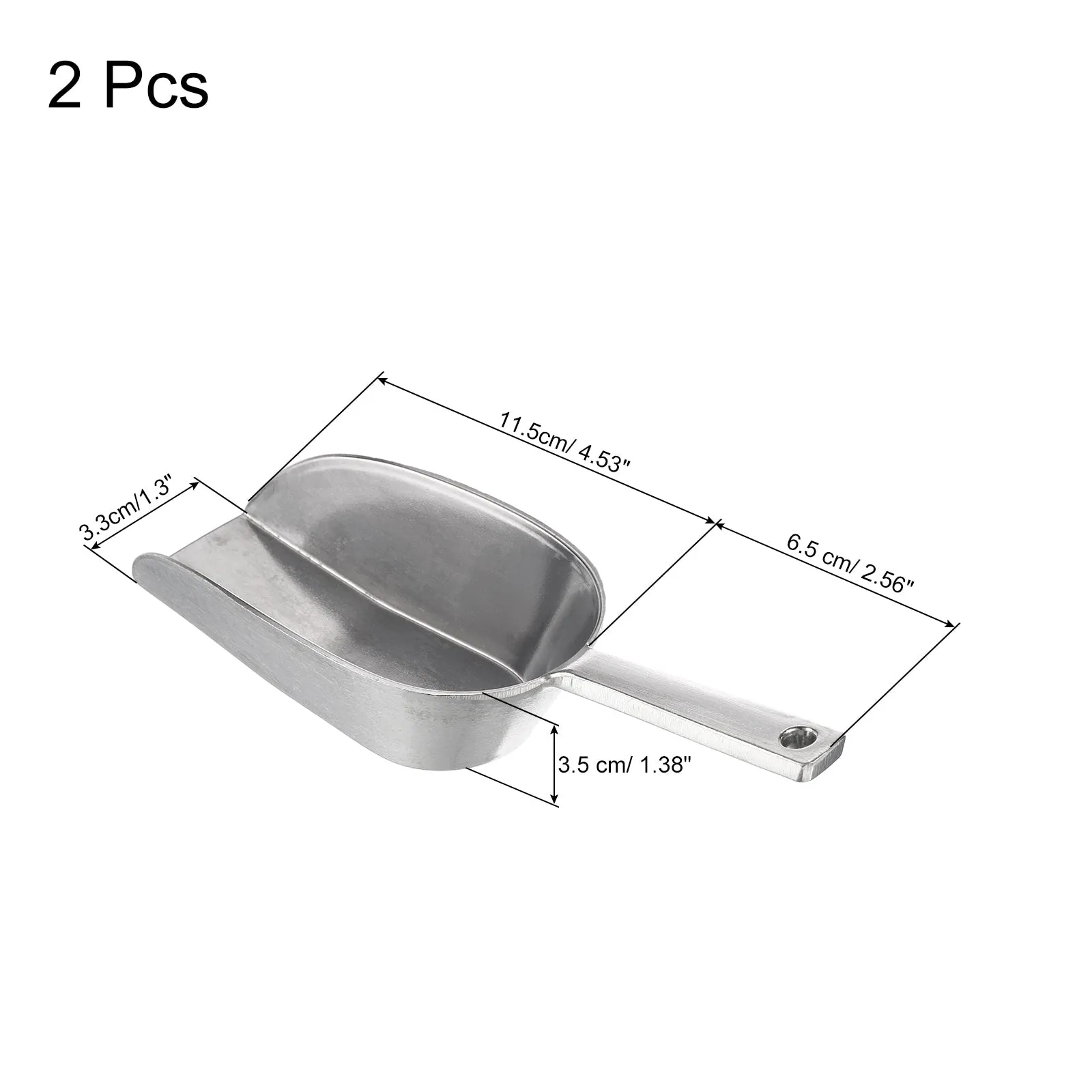 2Pcs Ice Scoops Aluminum 7.09" Small Ice Maker Flour Cereal Sugar Utility Shovel - Silver Tone