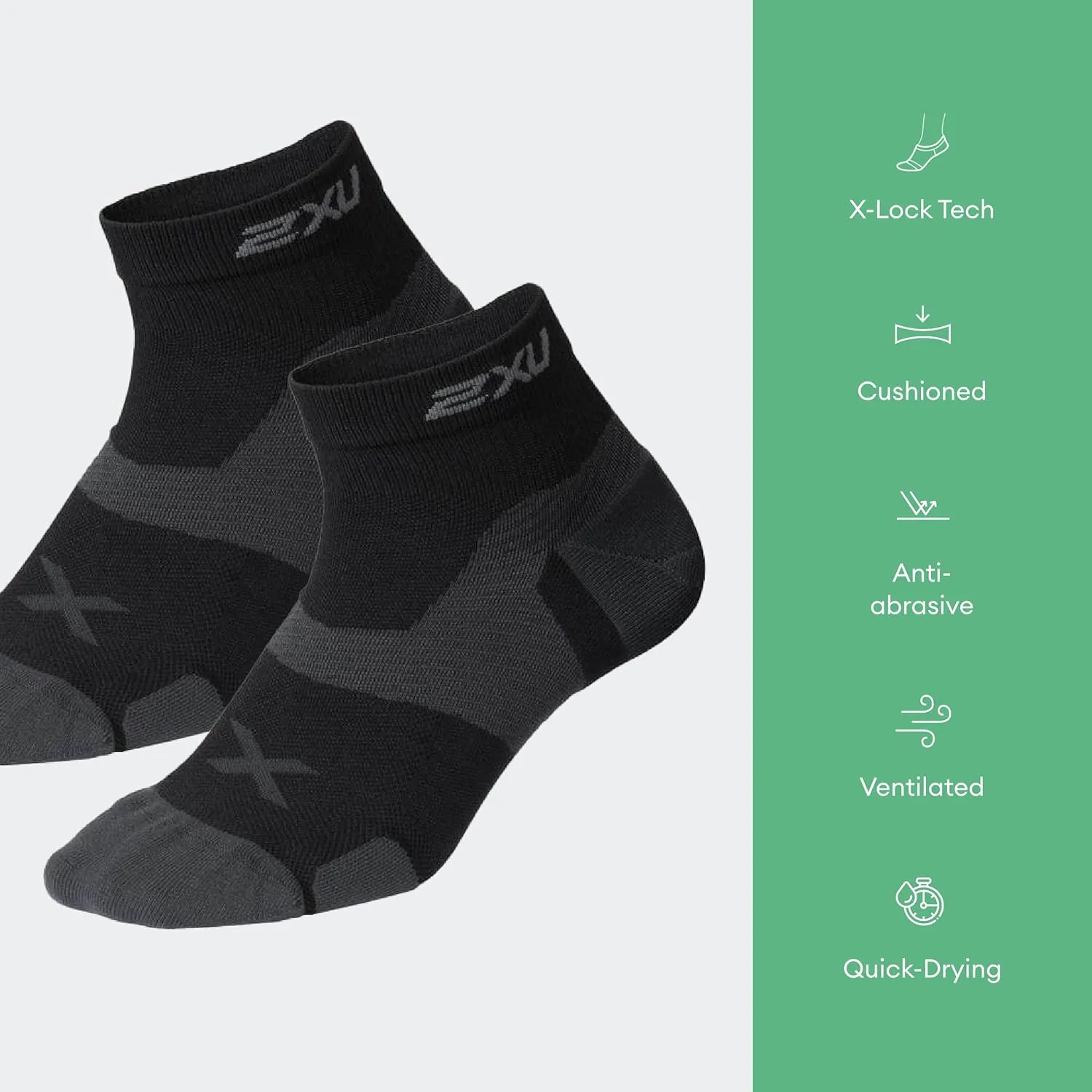 2XU Unisex Vectr Cushion 1/4 Crew Socks - Sports Performance Socks - Black/Titanium
