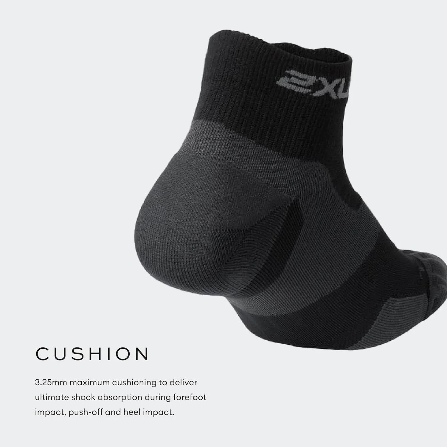 2XU Unisex Vectr Cushion 1/4 Crew Socks - Sports Performance Socks - Black/Titanium