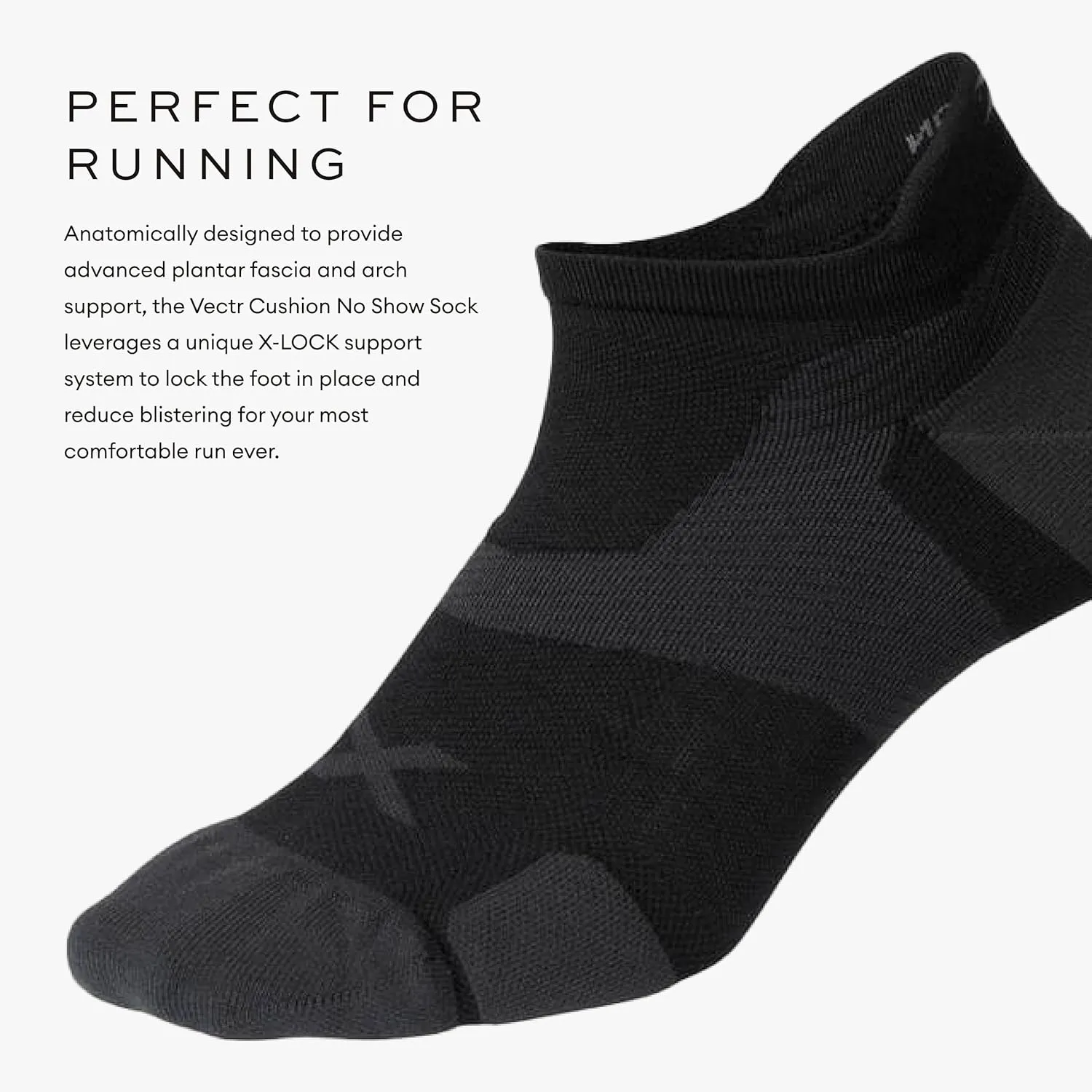 2XU Unisex Vectr Cushion No Show Socks - Provides Advanced Support for Running