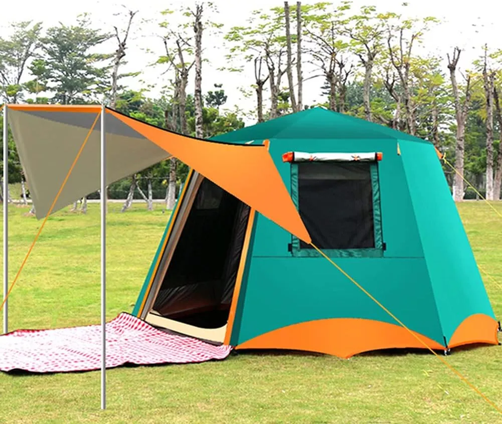 3-4 Person Automatic Tent with Porch Camping Pop Up Tent with 2 Door and 2 Double Layer Instant Family Tent for Camping Outdoor Hiking Easy Set Up (Red 3)