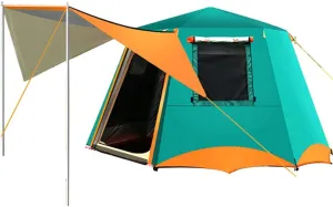 3-4 Person Automatic Tent with Porch Camping Pop Up Tent with 2 Door and 2 Double Layer Instant Family Tent for Camping Outdoor Hiking Easy Set Up (Red 3)