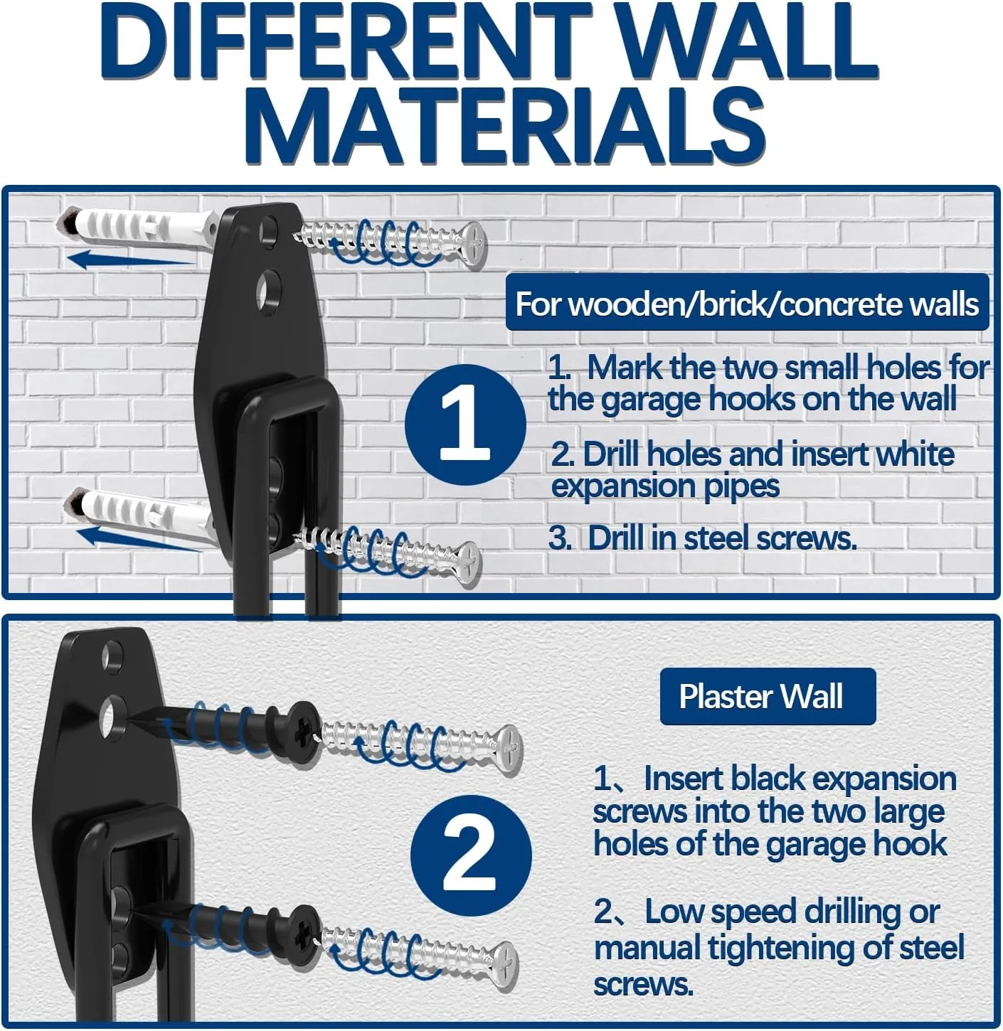 3-H Garage Wall Hooks 14 Pack,Garage Hooks Heavy Duty with Extra Welding Spots,Wall Mount Storage Organizer for Hanging Garden Lawn Tools,Ladder,Bike,WeedEater,Chair,Shovel,Blower(Black)