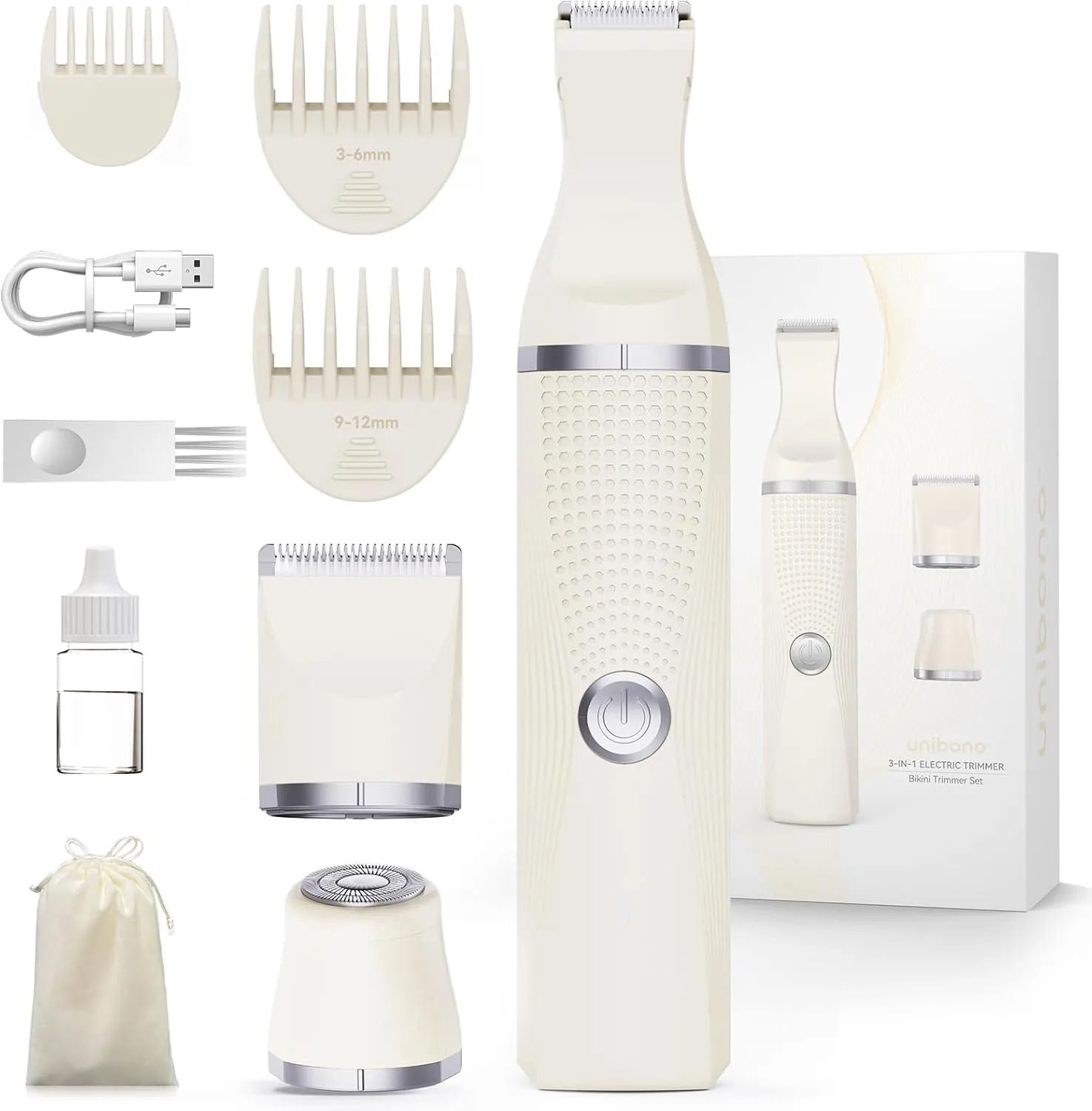 3-in-1 Electric Razor for Women - Waterproof Bikini Trimmer,Rechargeable Electric Shaver for Lady,Pubic Hair Trimmer Women,Personal Trimmer Groomer for Body Hair (Cream, LY)