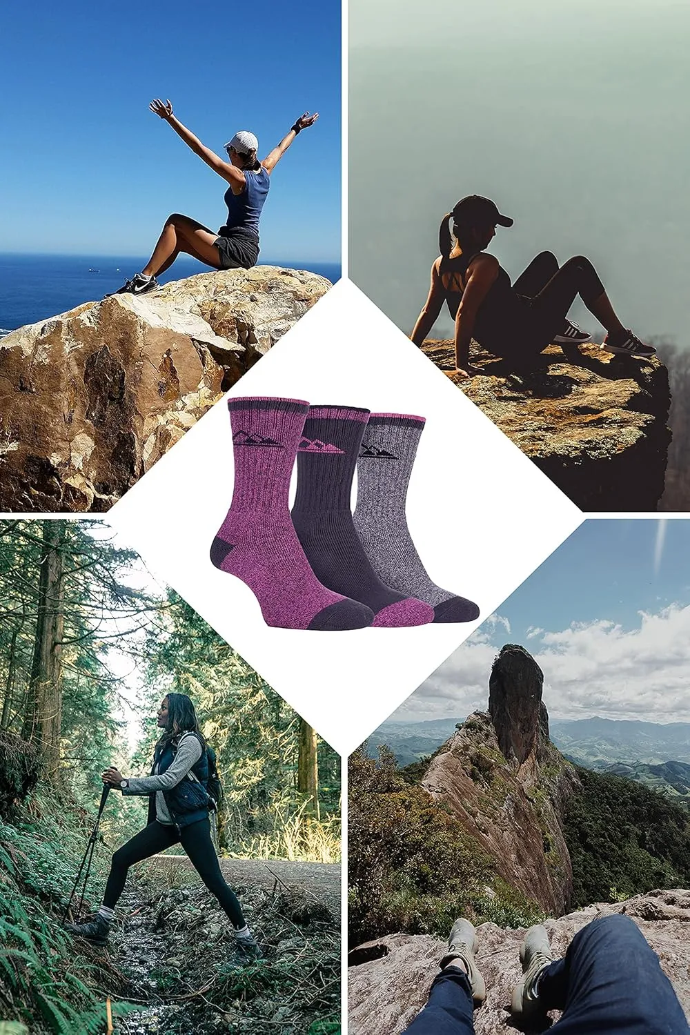 3 Pack Womens Striped Lightweight Anti Blister Padded Cotton Summer Hiking Socks