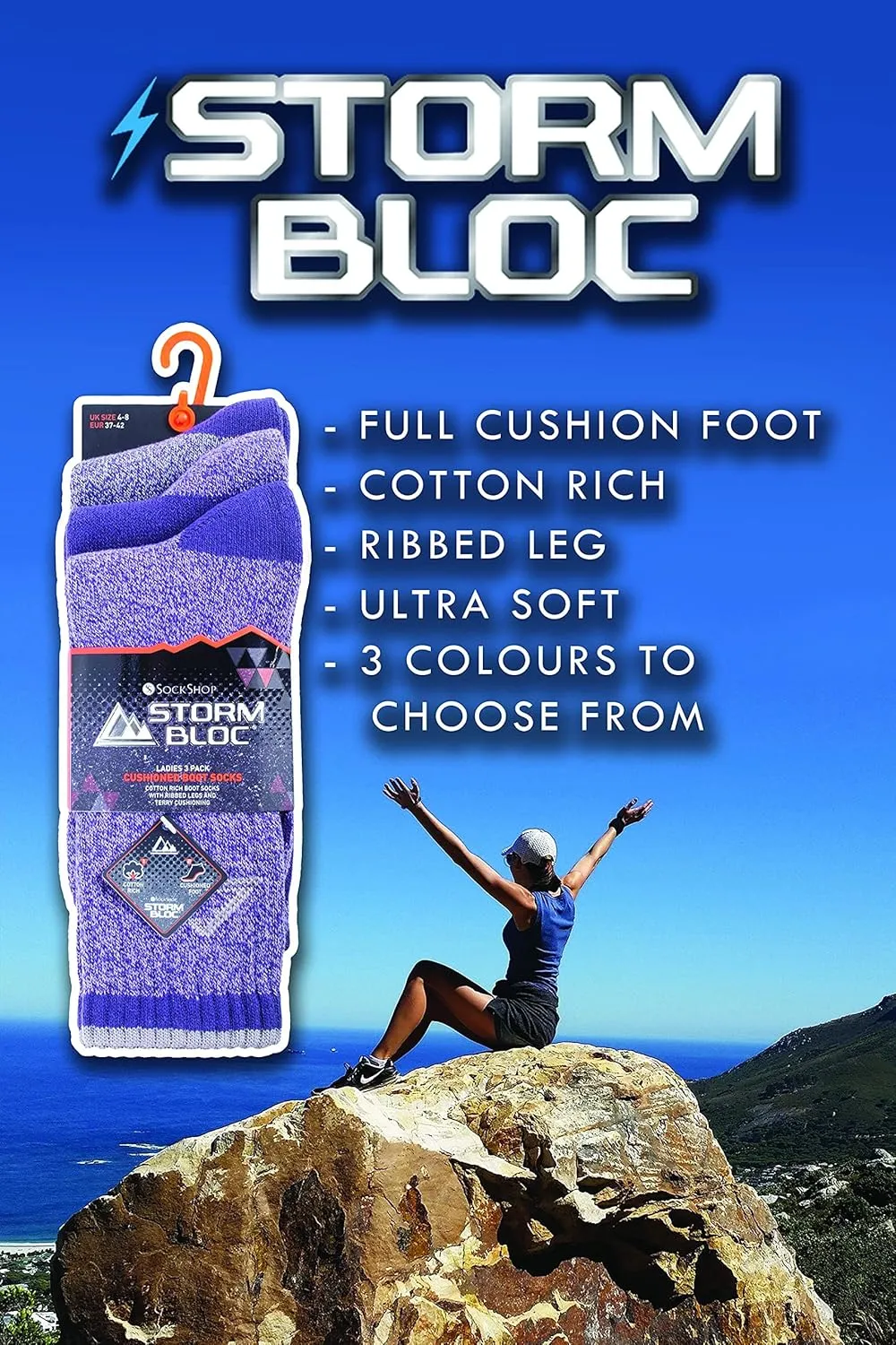 3 Pack Womens Striped Lightweight Anti Blister Padded Cotton Summer Hiking Socks