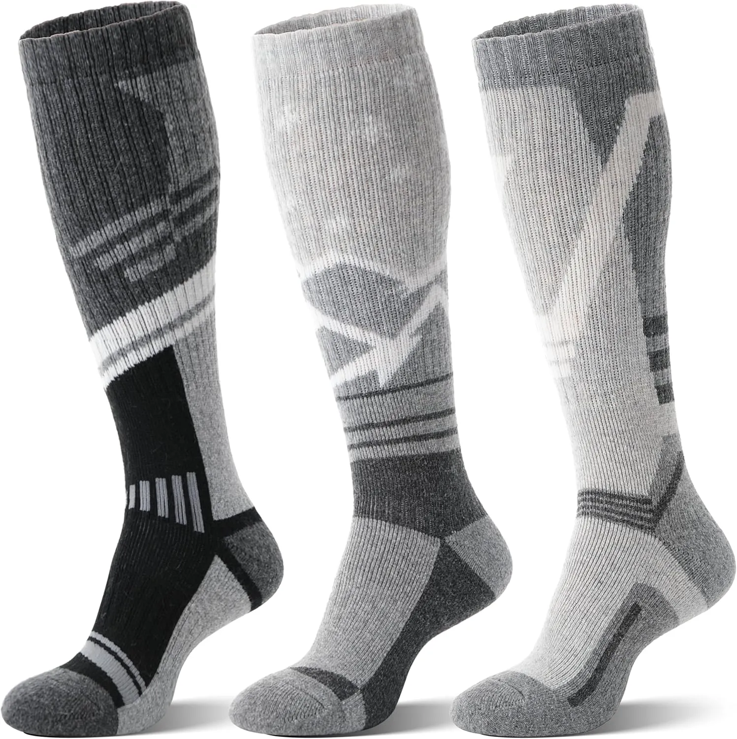 3 Pairs Merino Wool Ski Socks Thermal Warm Winter Thick Knee High Snowboarding Skiing Socks for Women Men