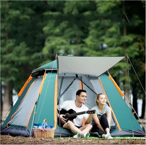 3 Persons Outdoor Tents, Waterproof Windproof Family Tent with Top Rainfly, 3 Man Tents for Camping 2 Awning Shelters，Double Layer, Portable with Carry Bag, for All Seasons (Color : Green)