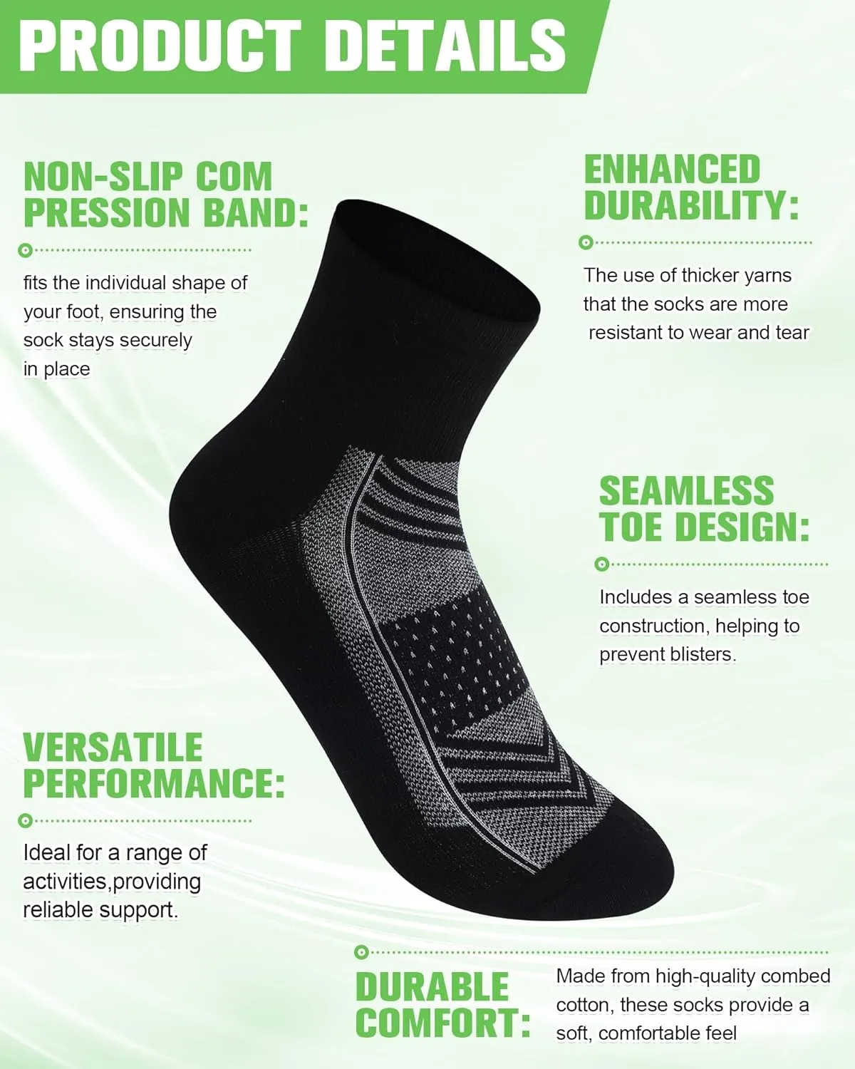 30 Pack Men's Ankle Socks with Cushion Athletic Sport Running Moisture Wicking Socks Bulk for Men and Women
