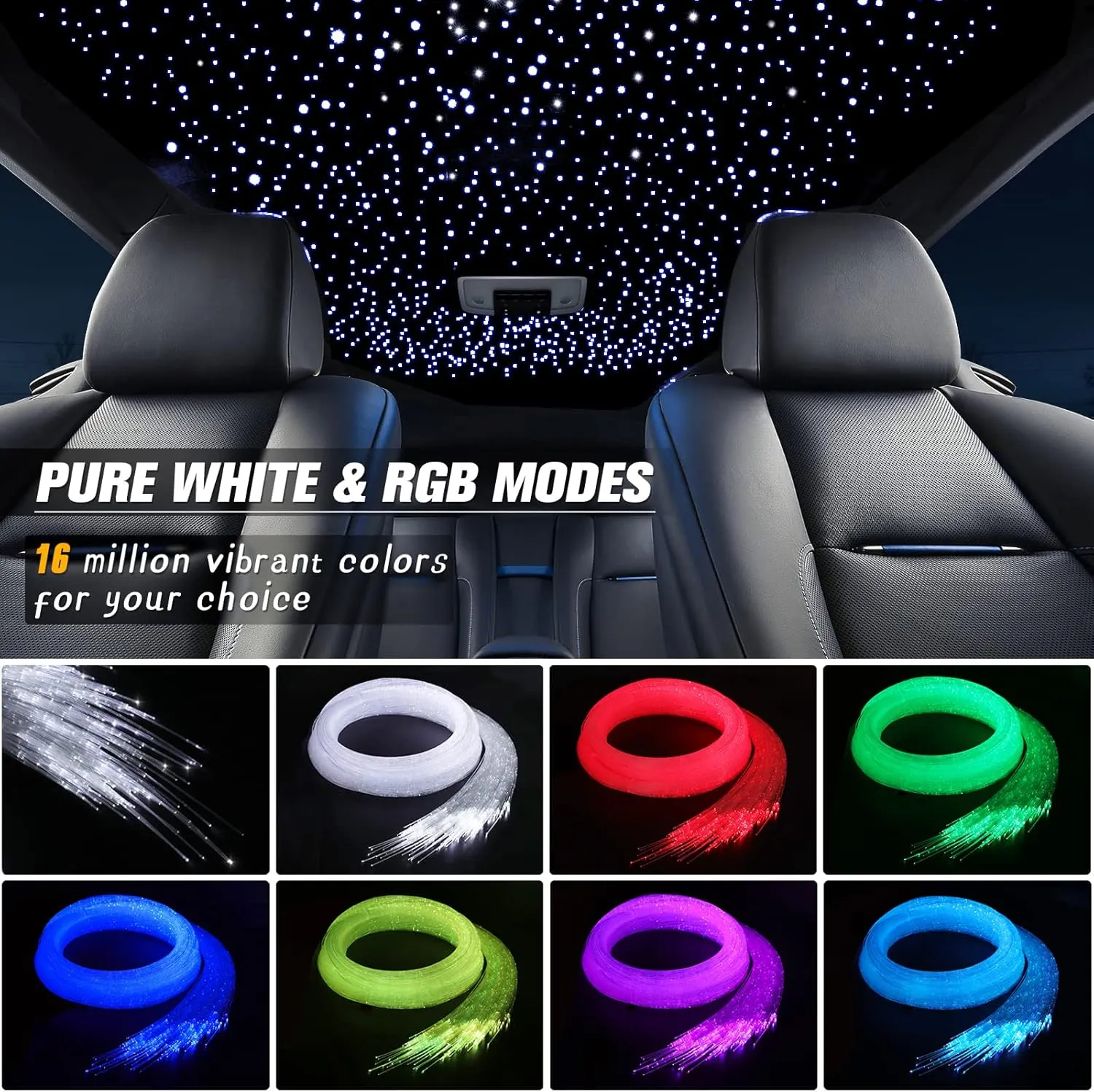 32W Twinkle Starlight Headliner Kit, 1000pcs*0.03in*13.1ft LED Fiber Optic Lights Kit, Star Ceiling Light 10 Crystals Adapter Car Use Plug for Car Roof/Home with APP/Remote/Music Mode