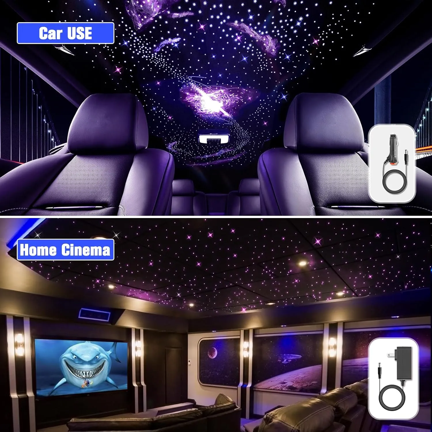 32W Twinkle Starlight Headliner Kit, 1000pcs*0.03in*13.1ft LED Fiber Optic Lights Kit, Star Ceiling Light 10 Crystals Adapter Car Use Plug for Car Roof/Home with APP/Remote/Music Mode