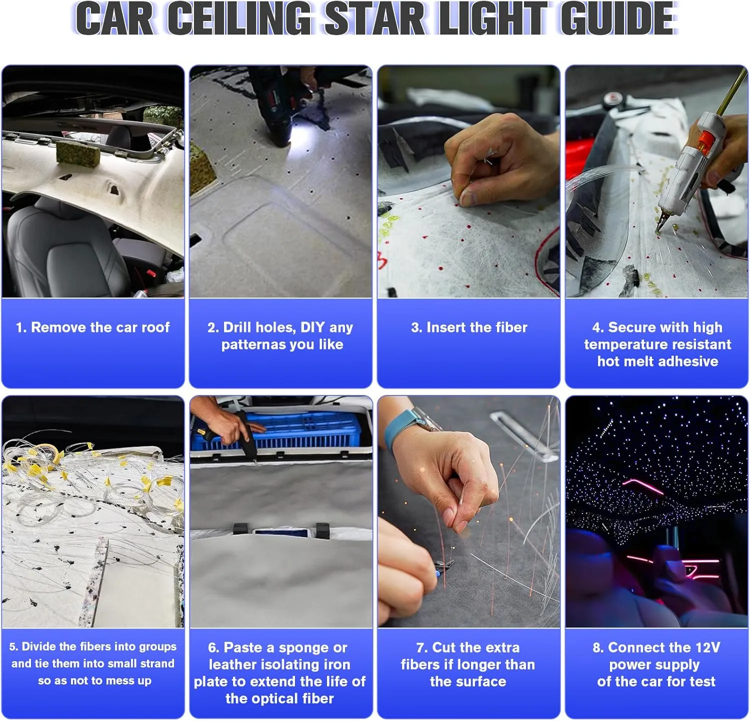 32W Twinkle Starlight Headliner Kit, 1000pcs*0.03in*13.1ft LED Fiber Optic Lights Kit, Star Ceiling Light 10 Crystals Adapter Car Use Plug for Car Roof/Home with APP/Remote/Music Mode