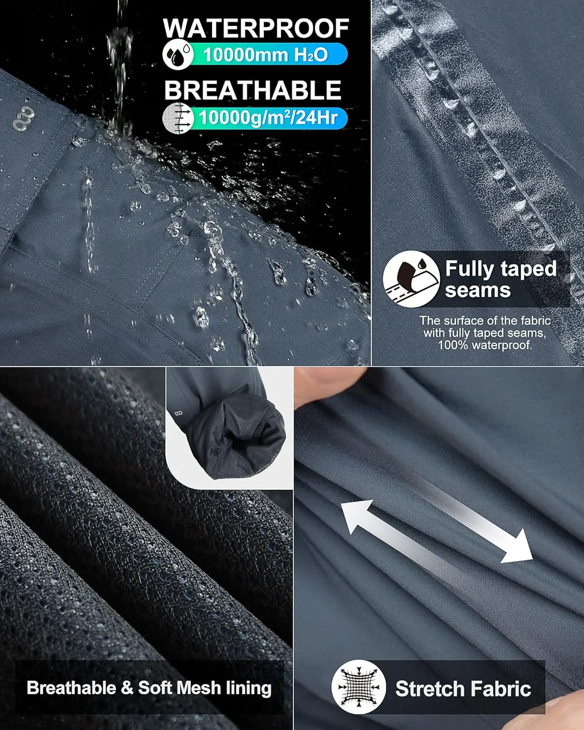 33,000ft Men's Rain Pants Waterproof Lightweight Breathable Golf Over Pants for Hiking Travel Cycling Outdoor