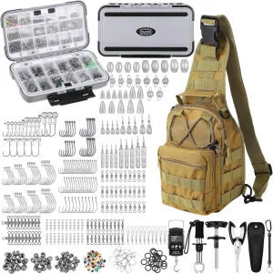 397 Pcs Fishing Accessories Kit Tools Include Backpack Fishing Tackle Box with Hooks Weights Sinkers Spinner Blade Gear