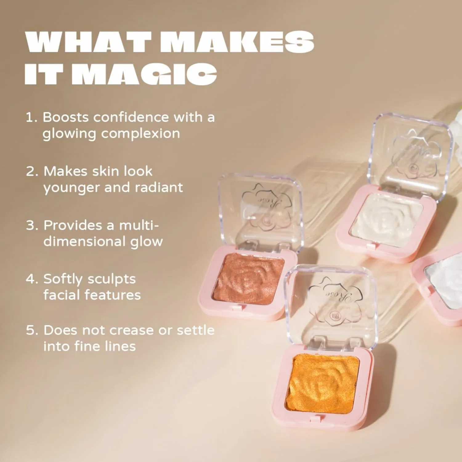 3D Sculpting Highlighter Palette, Natural Radiance Baked Powder, Floral Embossing, 24H Waterproof, Face & Body Glow (#03)