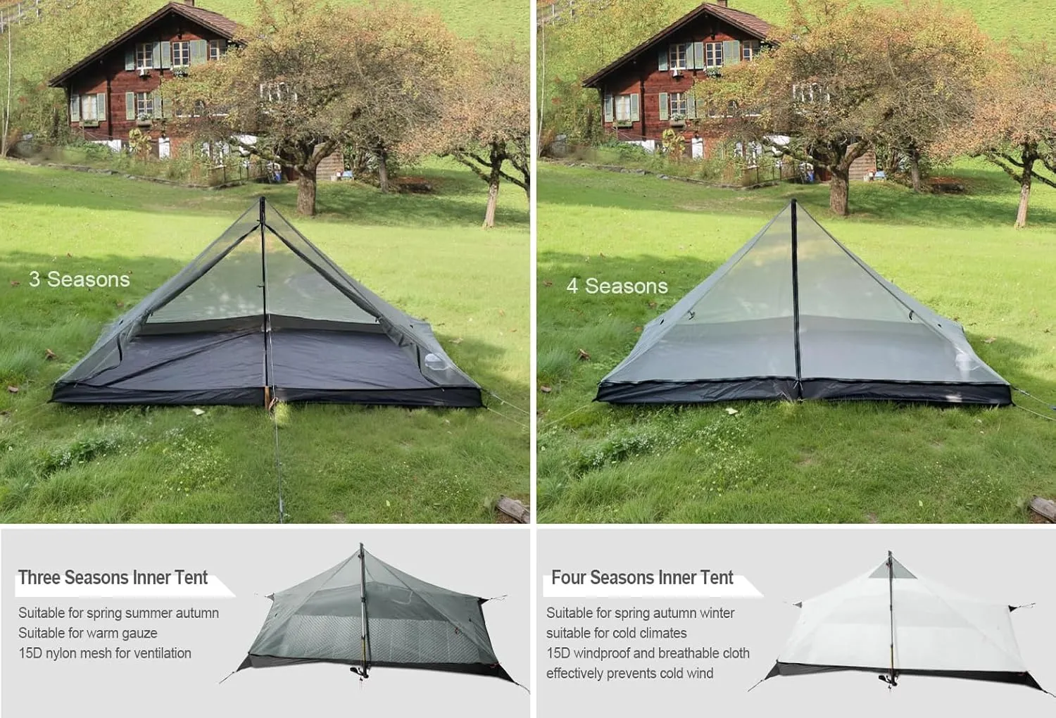 3F UL Gear Lanshan Ultralight 1-Person or 2-Person Backpacking Tent, 3-Season or 4-Season, Outdoor Lightweight Waterproof Professional Tent, Trekking, Kayaking, Climbing, Hiking