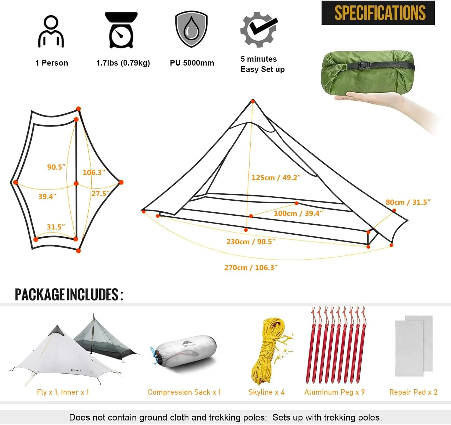 3F UL Gear Lanshan Ultralight 1-Person or 2-Person Backpacking Tent, 3-Season or 4-Season, Outdoor Lightweight Waterproof Professional Tent, Trekking, Kayaking, Climbing, Hiking