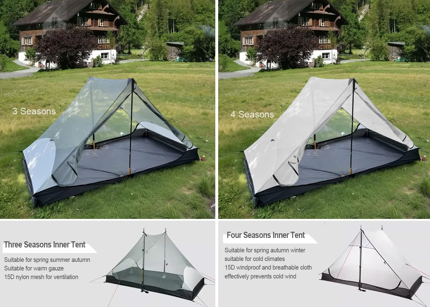 3F UL Gear Lanshan Ultralight 1-Person or 2-Person Backpacking Tent, 3-Season or 4-Season, Outdoor Lightweight Waterproof Professional Tent, Trekking, Kayaking, Climbing, Hiking