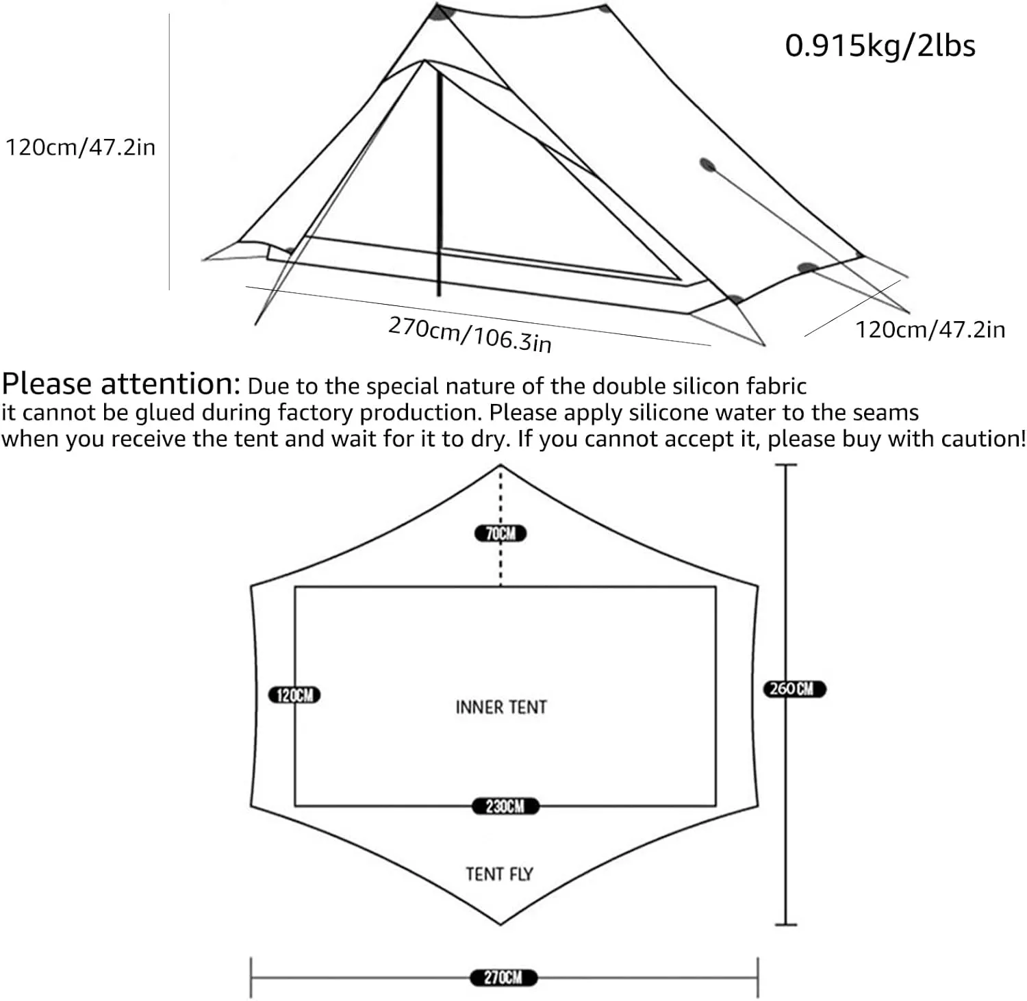 3FULGEAR Lanshan 2 Pro Tent 2 Person Ultralight Camping Tent, 3/4 Season Professional 20D Silnylon Rodless Tent for Camping, Climbing, Hiking