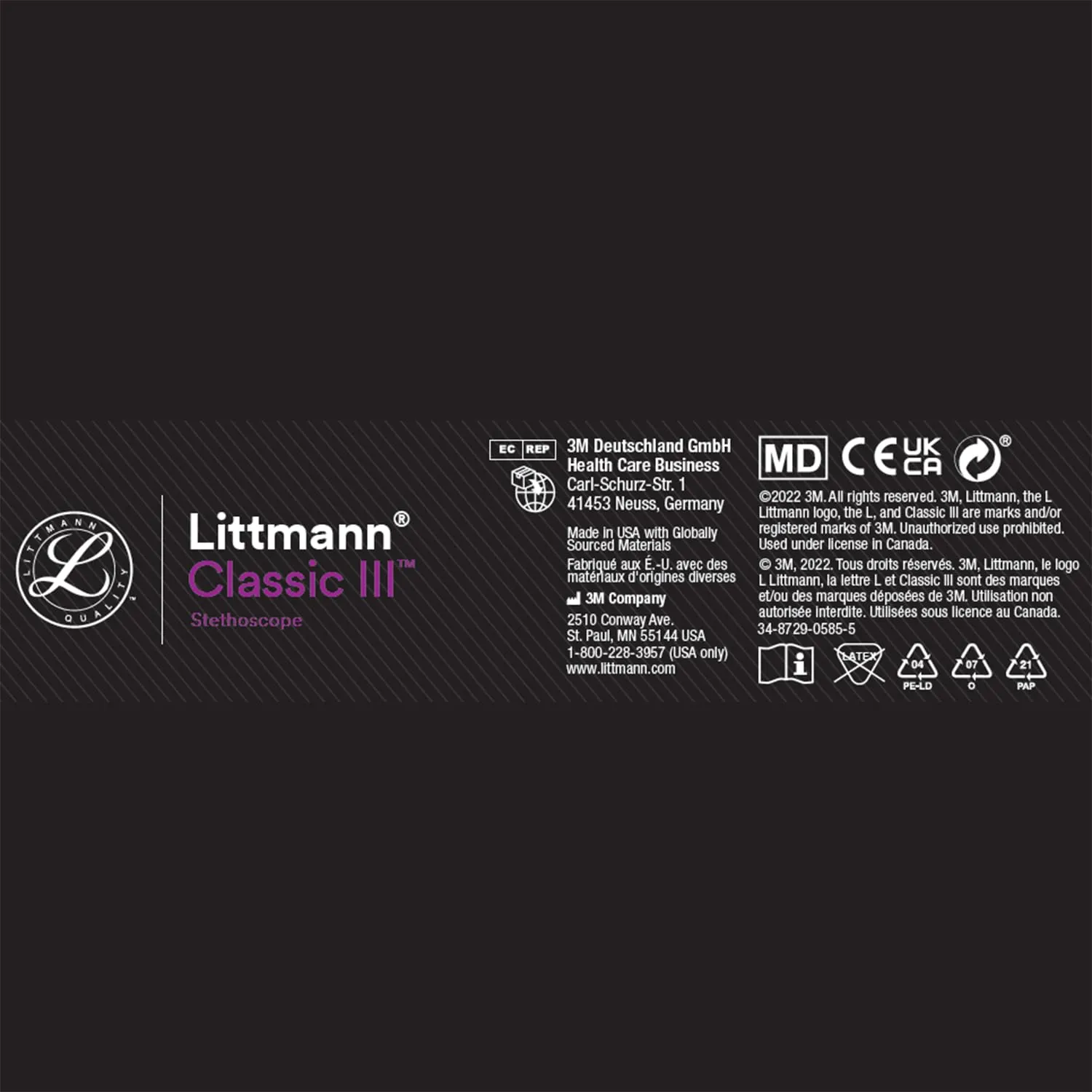 3M Littmann Classic III Monitoring Stethoscope, 5621, More Than 2X as Loud, Weighs Less, Stainless Steel Chestpiece, 27' Grey Tube