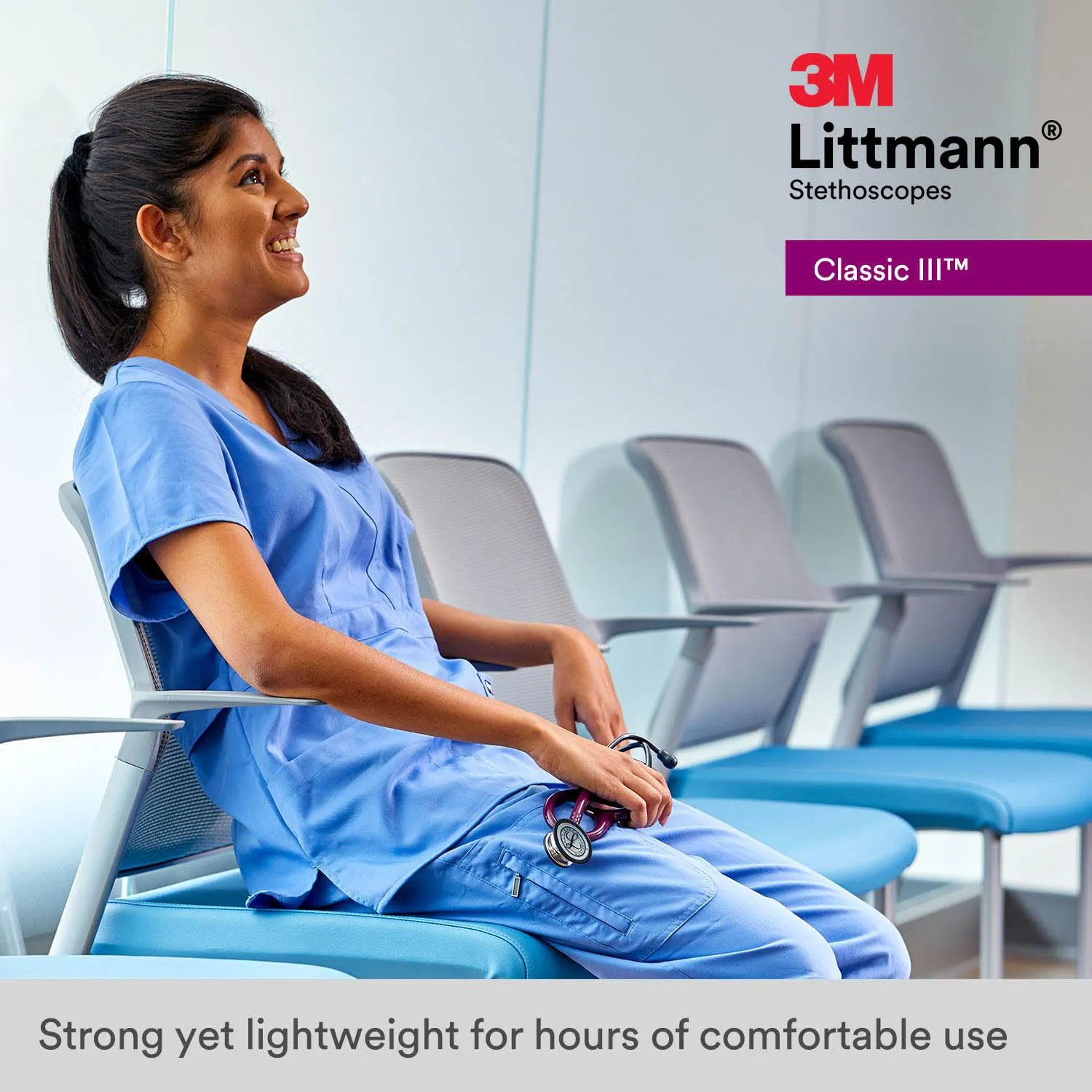 3M Littmann Classic III Monitoring Stethoscope, 5621, More Than 2X as Loud, Weighs Less, Stainless Steel Chestpiece, 27' Grey Tube