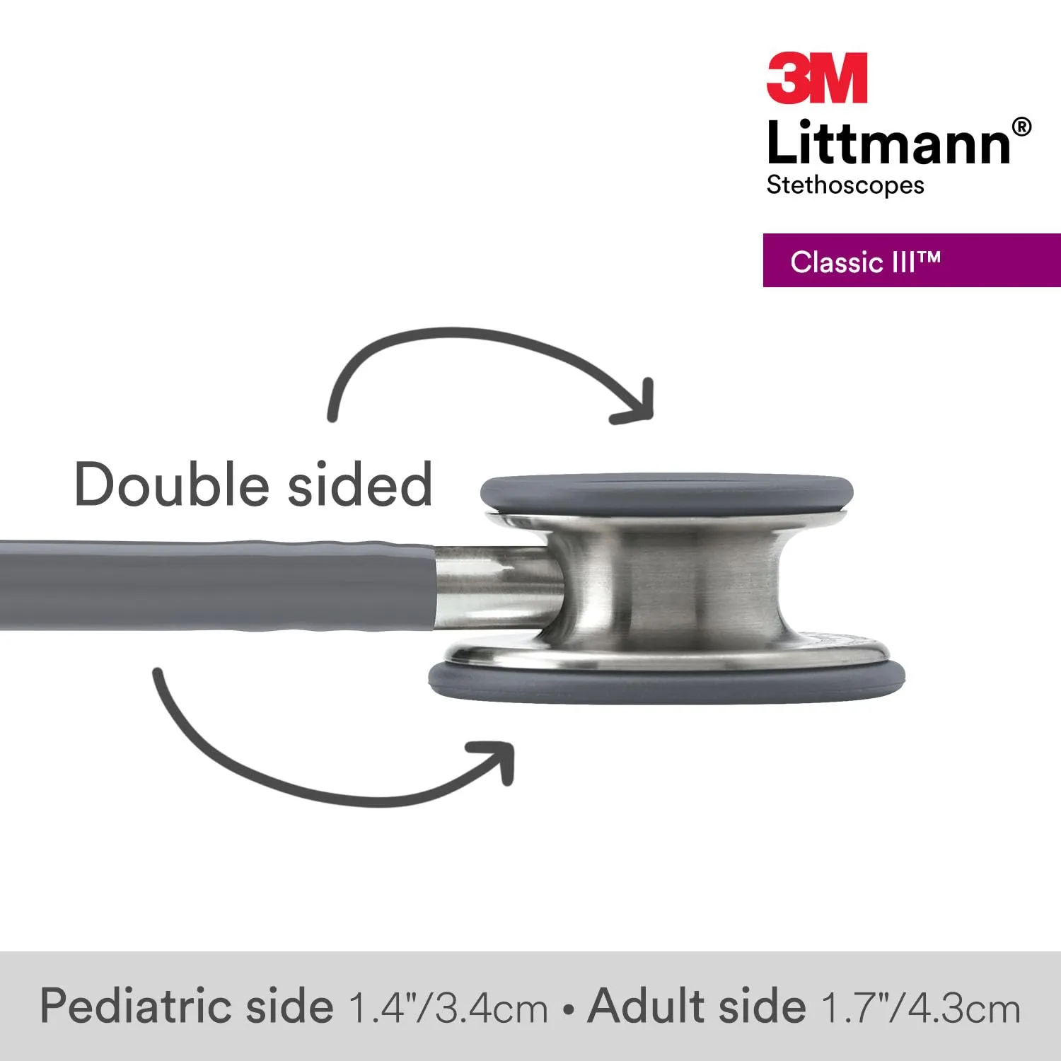 3M Littmann Classic III Monitoring Stethoscope, 5621, More Than 2X as Loud, Weighs Less, Stainless Steel Chestpiece, 27' Grey Tube
