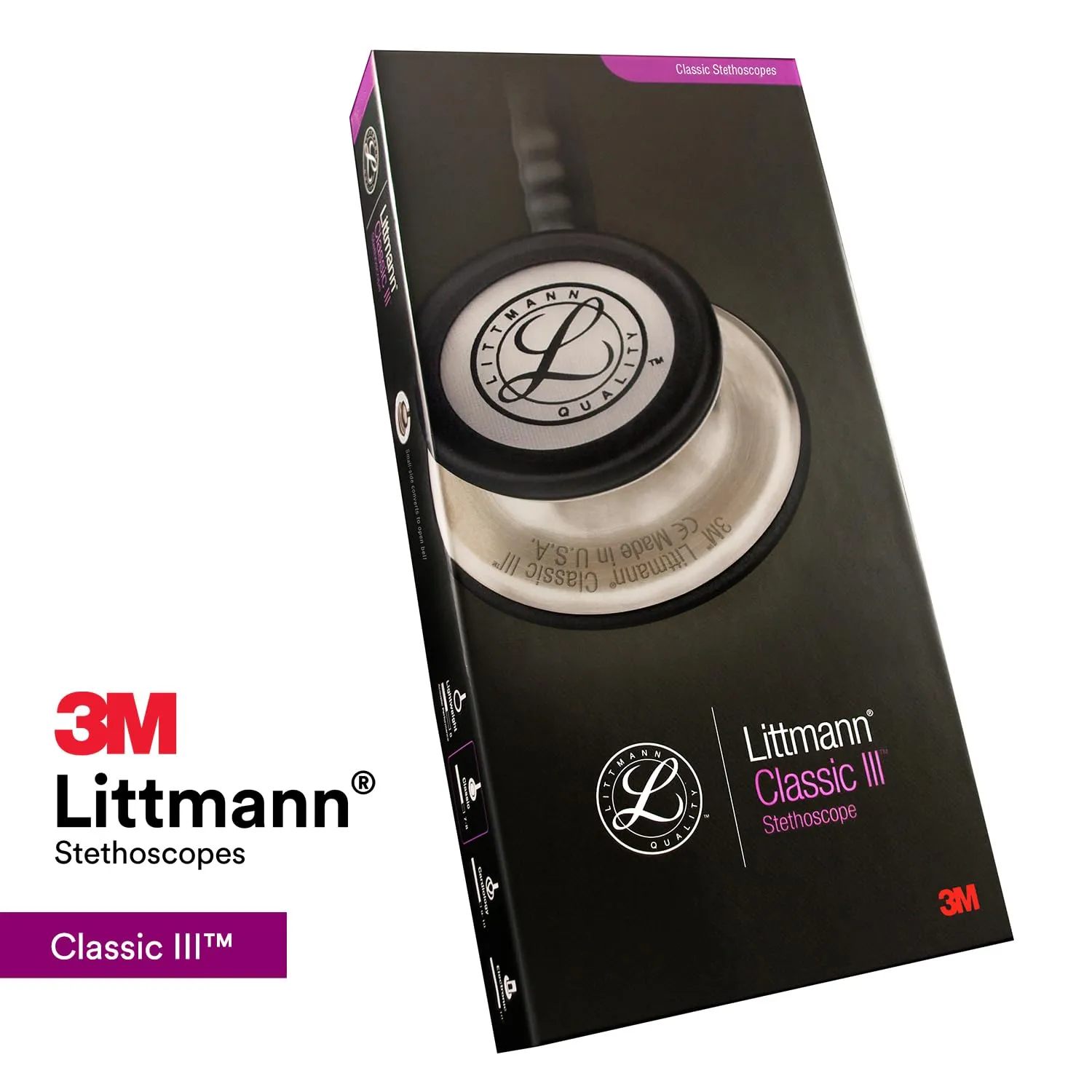 3M Littmann Classic III Monitoring Stethoscope, 5621, More Than 2X as Loud, Weighs Less, Stainless Steel Chestpiece, 27' Grey Tube
