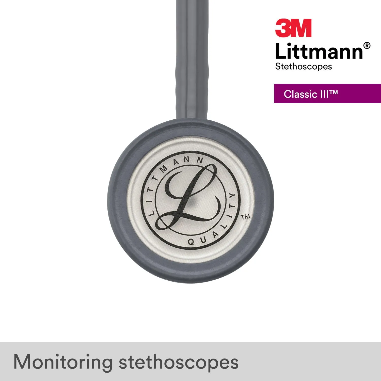 3M Littmann Classic III Monitoring Stethoscope, 5621, More Than 2X as Loud, Weighs Less, Stainless Steel Chestpiece, 27' Grey Tube