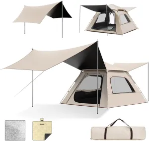 4-9 Person Camping Tent, 2 in 1 Instant Pop Up Tent & Canopy with 2 Doors 2 Window, Outdoor Waterproof Camping Tent for Family/Garden/Camping/Fishing,4-6People