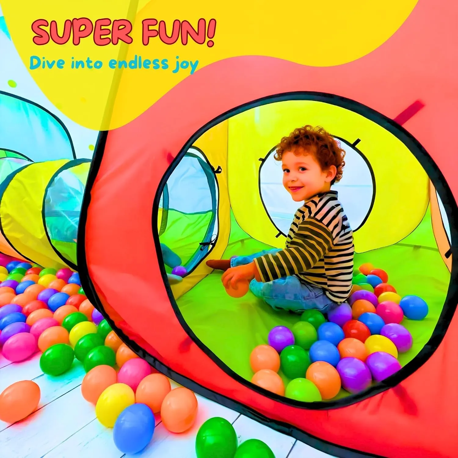 4 in 1: Play Tent With Crawling Tunnel, Partial Ball Pit, and Playhouse - Children's Baby Tent With Bag, Multi-Coloured B