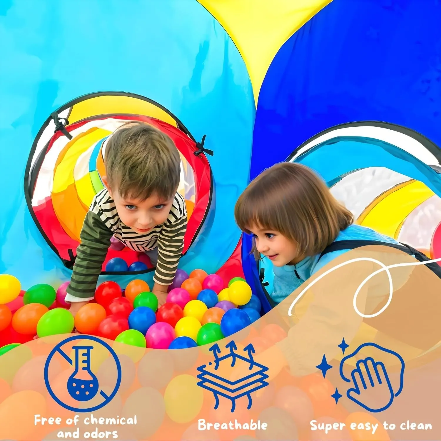 4 in 1: Play Tent With Crawling Tunnel, Partial Ball Pit, and Playhouse - Children's Baby Tent With Bag, Multi-Coloured B