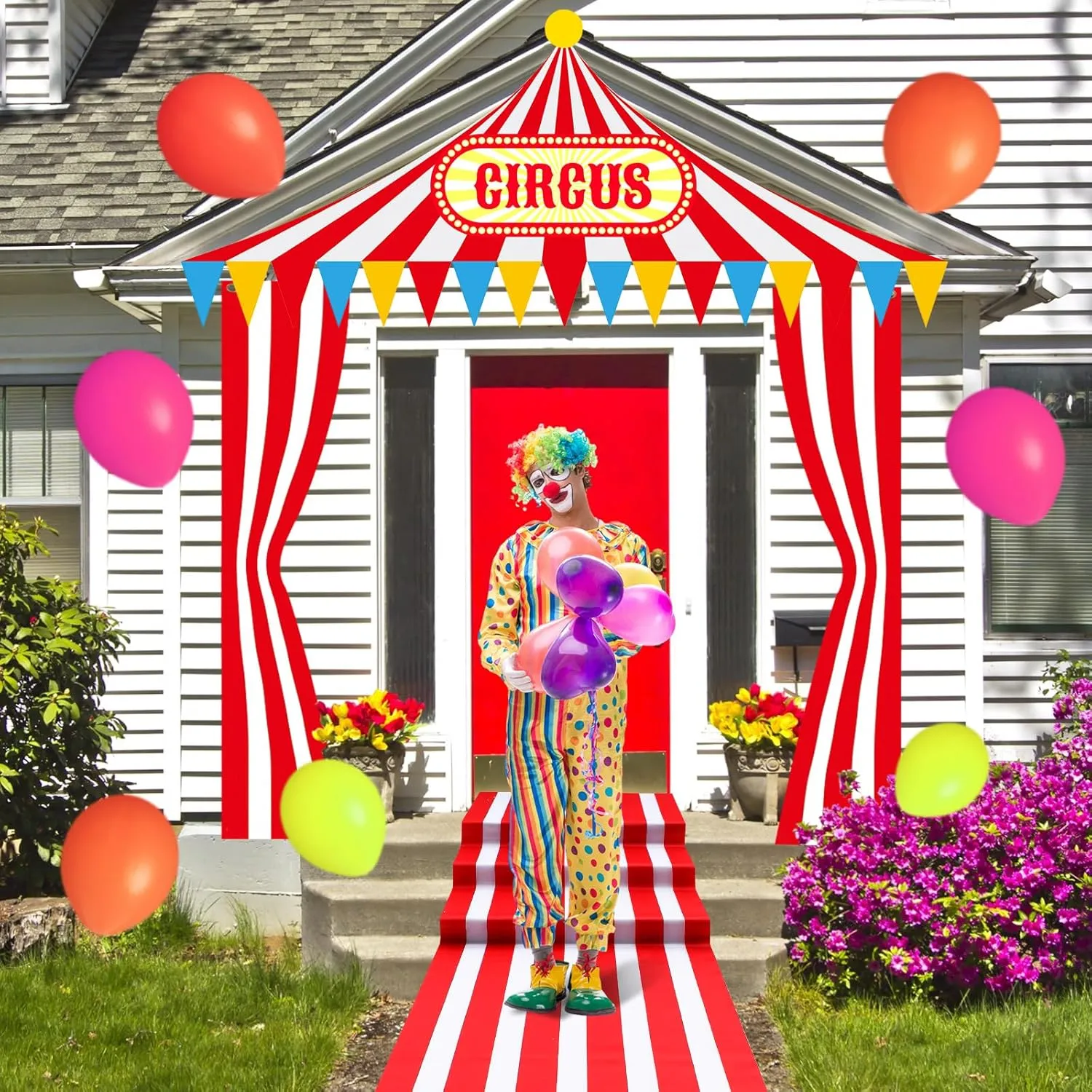 4 Pcs Carnival Circus Tent Decorations Carnival Entryway Door Party Decor Red and White Striped Awning Hanging Banner Aisle Runners Supply for Circus Theme Birthday Celebration