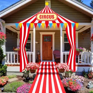 4 Pcs Carnival Circus Tent Decorations Carnival Entryway Door Party Decor Red and White Striped Awning Hanging Banner Aisle Runners Supply for Circus Theme Birthday Celebration