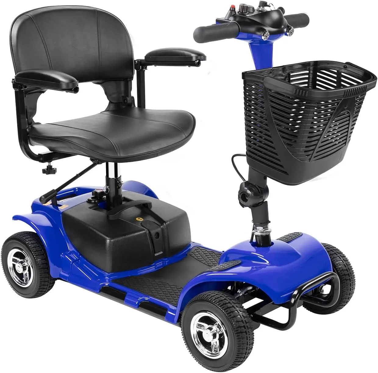 4 Wheel Mobility Scooter, Electric Power Mobile Wheelchair for Seniors Adult with Lights- Collapsible and Compact Duty Travel Scooter w/Basket Extended Battery Light Blue