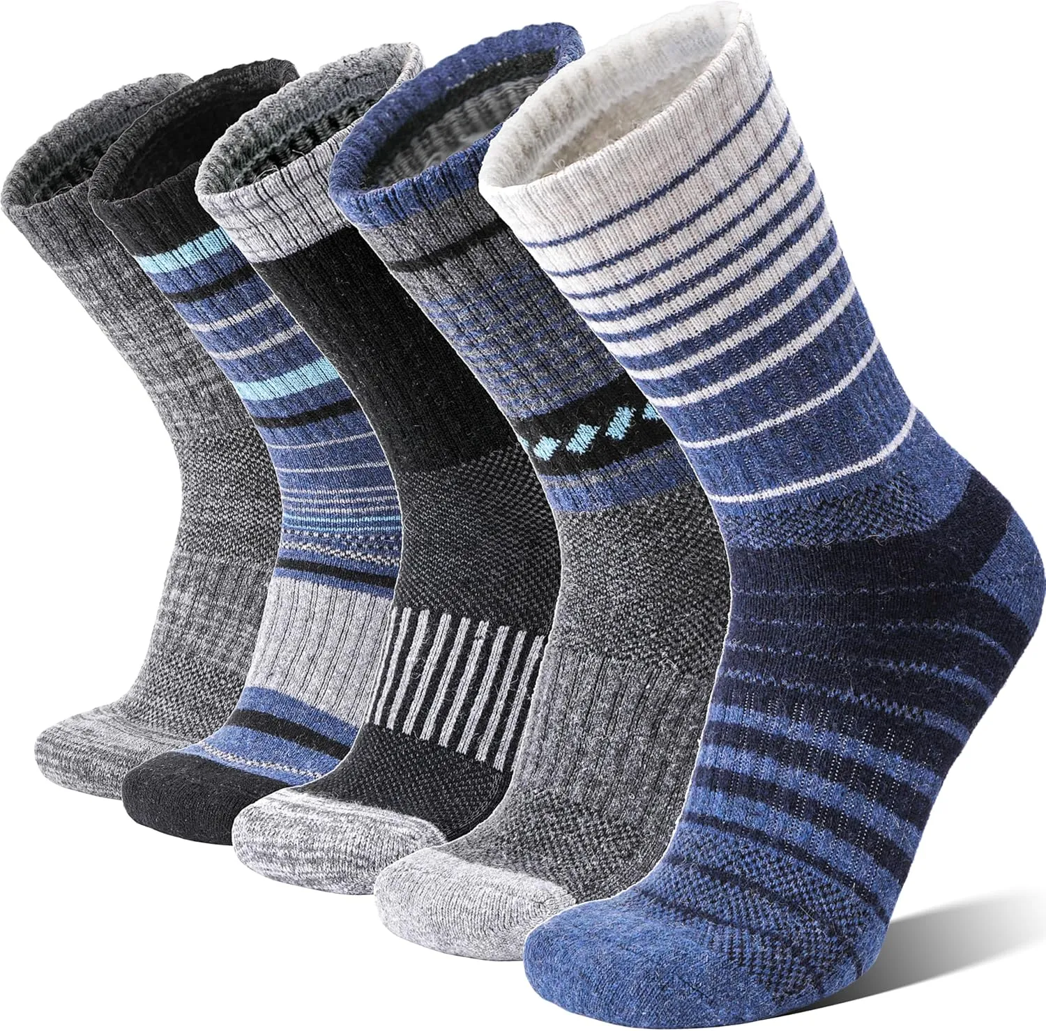 5 Pairs Merino Wool Hiking Socks Thermal Winter Warm Moisture Wicking Cushion Outdoor Socks for Women & Men