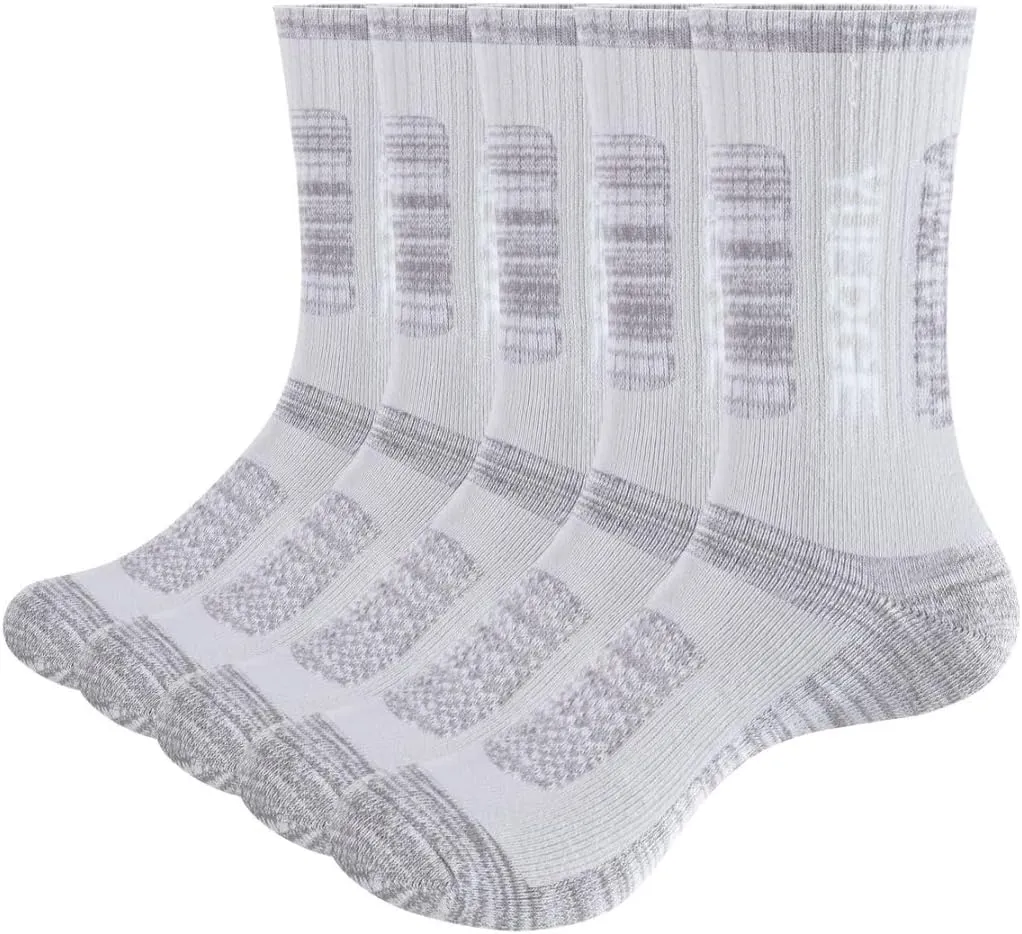 5 Pairs Women's Outdoor Hiking Socks For Women, Moisture Wicking Athletic Cushioned Crew Socks Padded Work Boot Socks