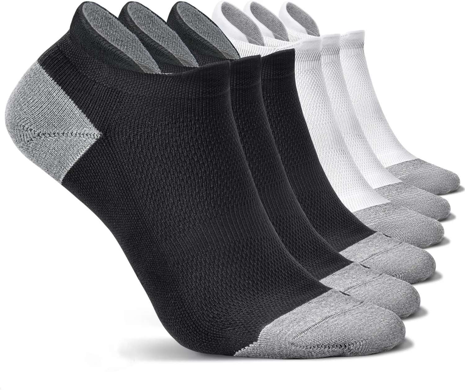 6 Pairs Cushioned Ankle Socks with Heel Tab - Compression Low Cut Athletic Running Socks, Anti-Blister, Seamless Toe