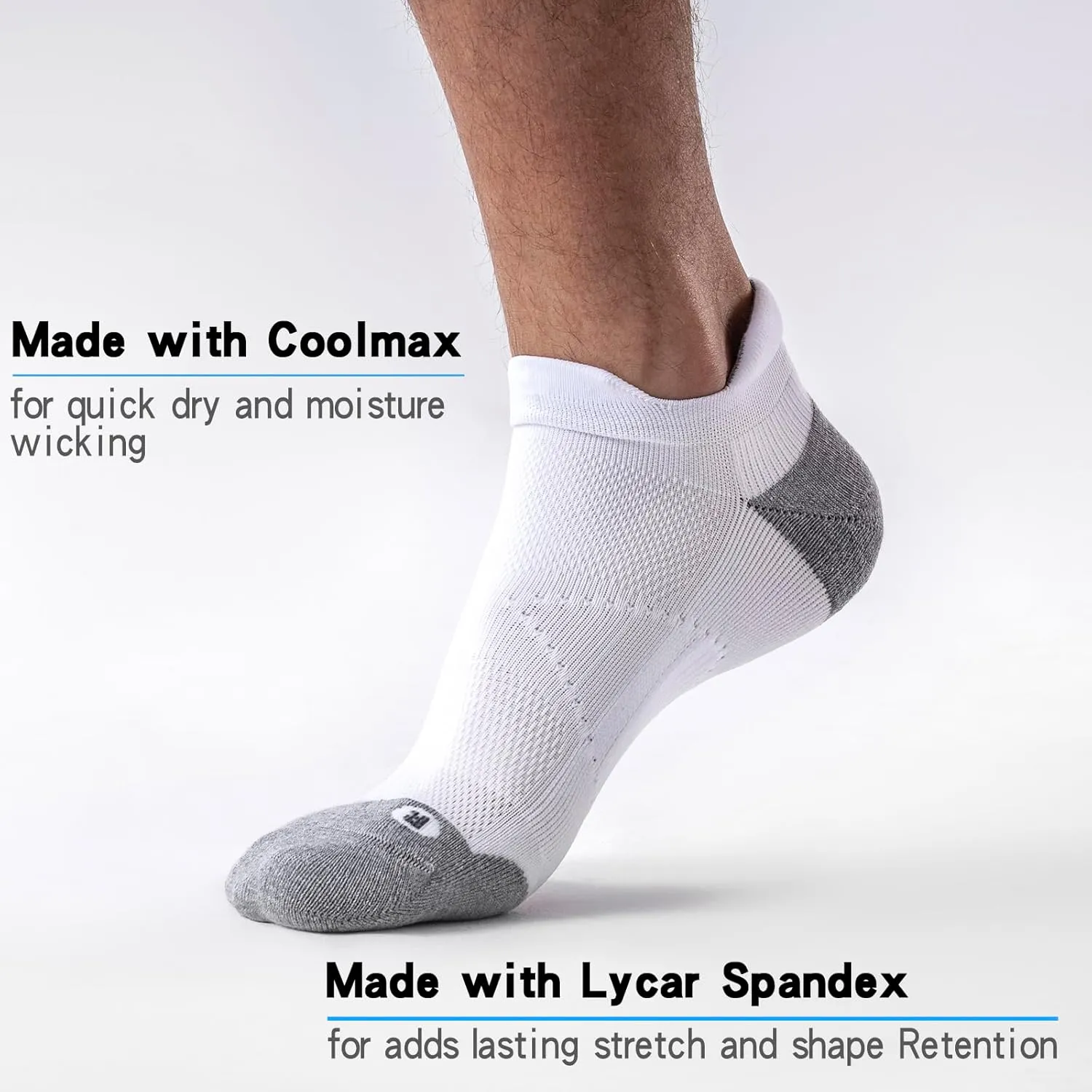 6 Pairs Cushioned Ankle Socks with Heel Tab - Compression Low Cut Athletic Running Socks, Anti-Blister, Seamless Toe
