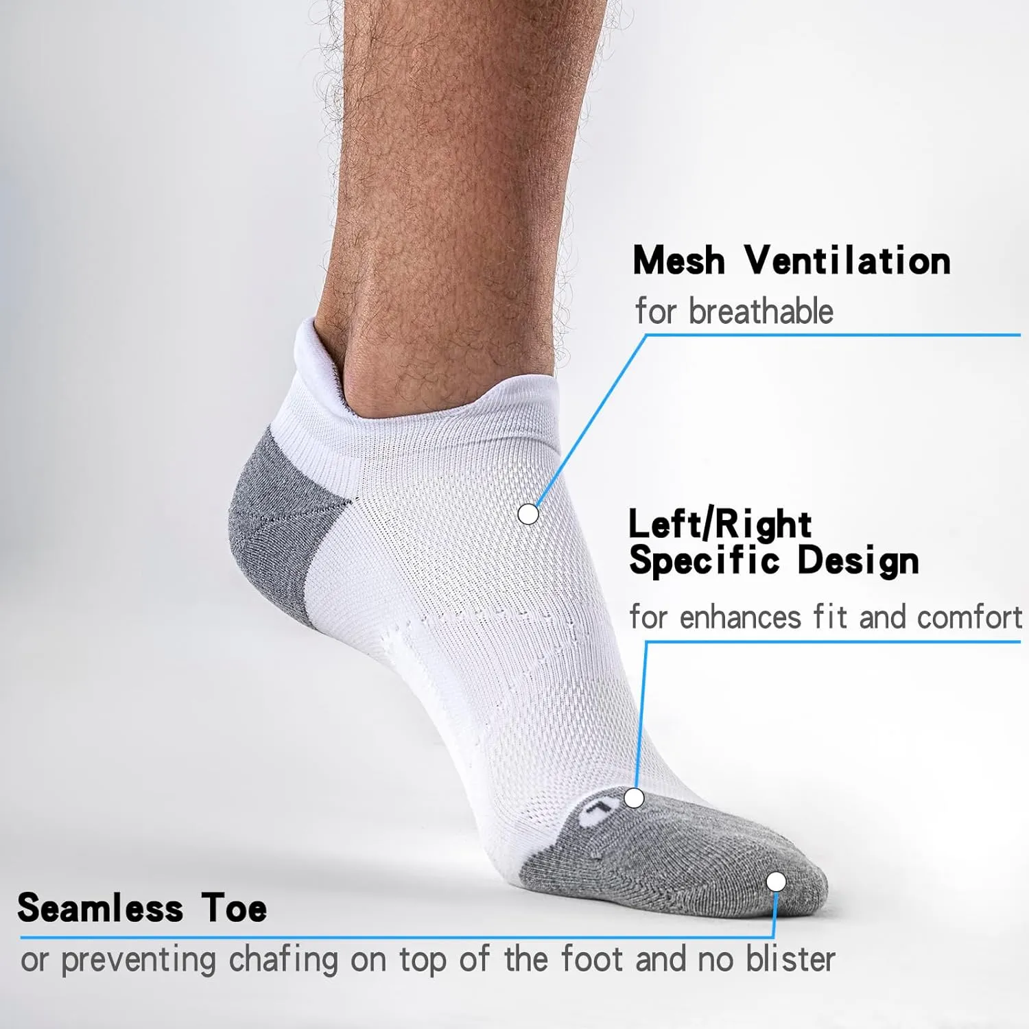 6 Pairs Cushioned Ankle Socks with Heel Tab - Compression Low Cut Athletic Running Socks, Anti-Blister, Seamless Toe