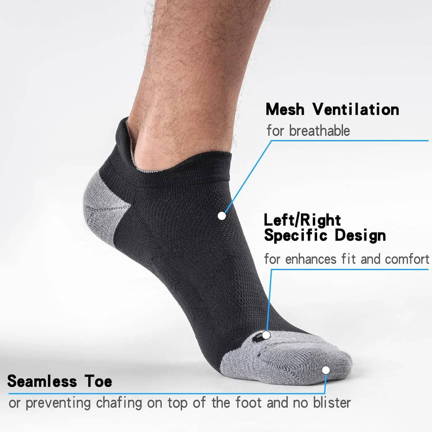 6 Pairs Cushioned Ankle Socks with Heel Tab - Compression Low Cut Athletic Running Socks, Anti-Blister, Seamless Toe