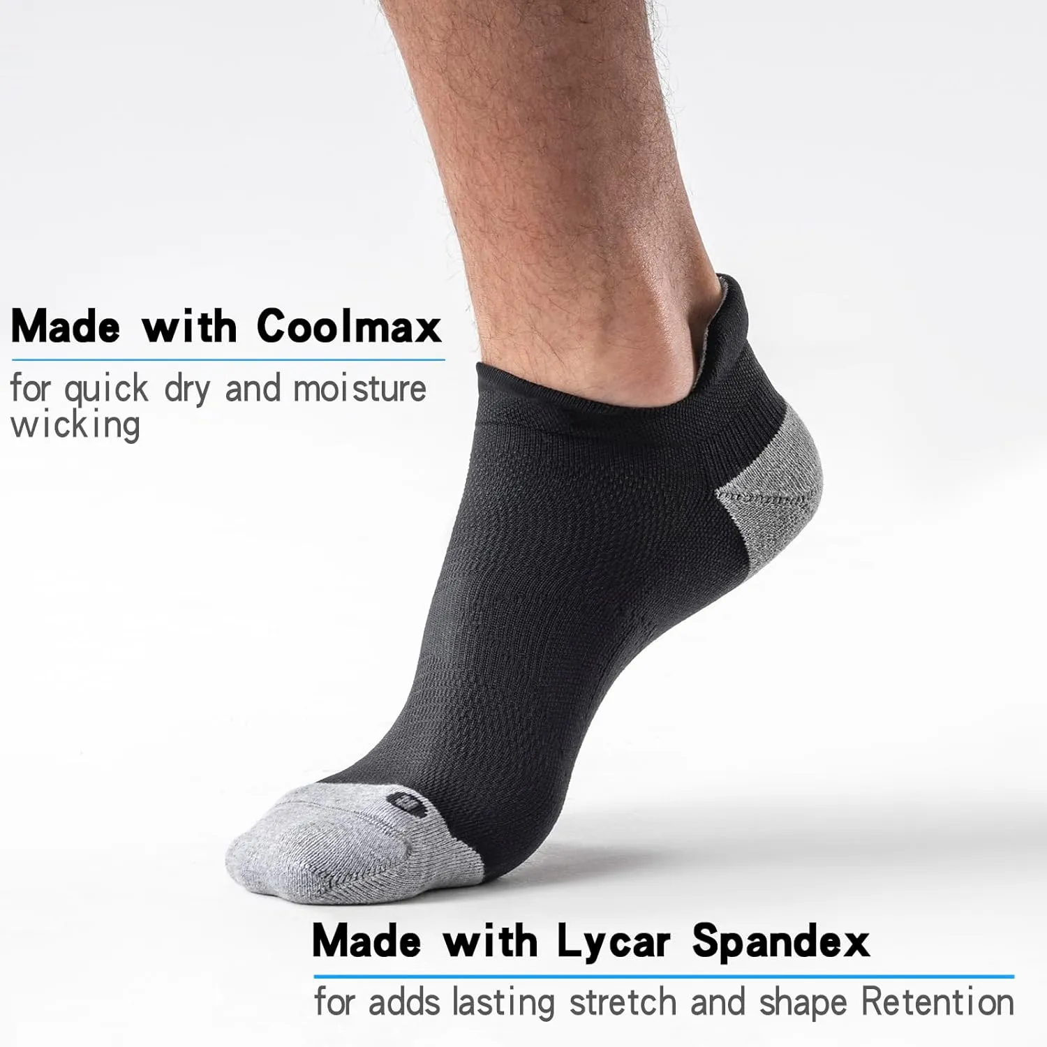 6 Pairs Cushioned Ankle Socks with Heel Tab - Compression Low Cut Athletic Running Socks, Anti-Blister, Seamless Toe