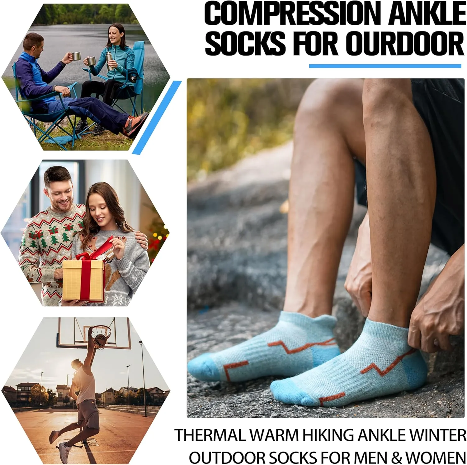 6 Pairs Merino Wool Ankle Hiking Running Socks Compression Support Thick Athletic Low Cut Socks for Women Men