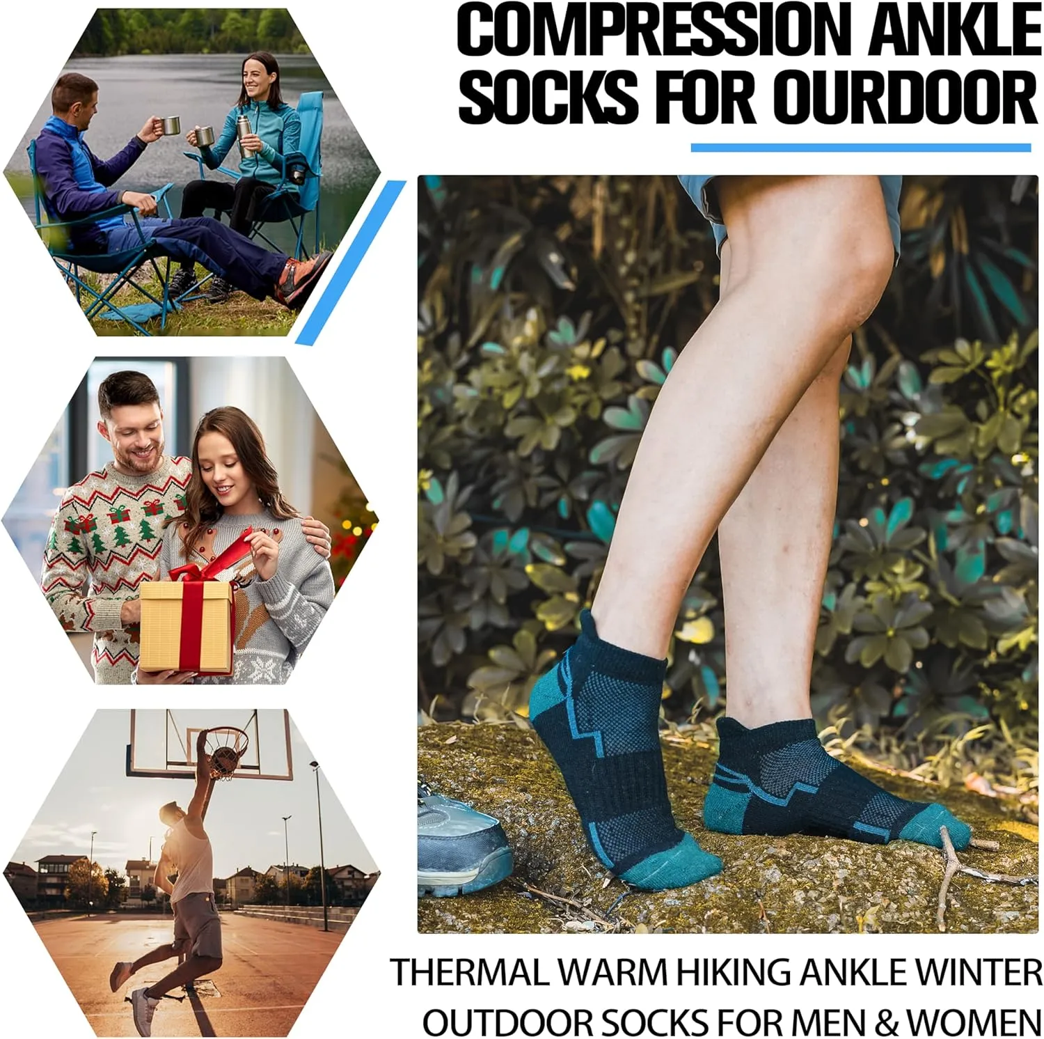 6 Pairs Merino Wool Ankle Hiking Running Socks Compression Support Thick Athletic Low Cut Socks for Women Men