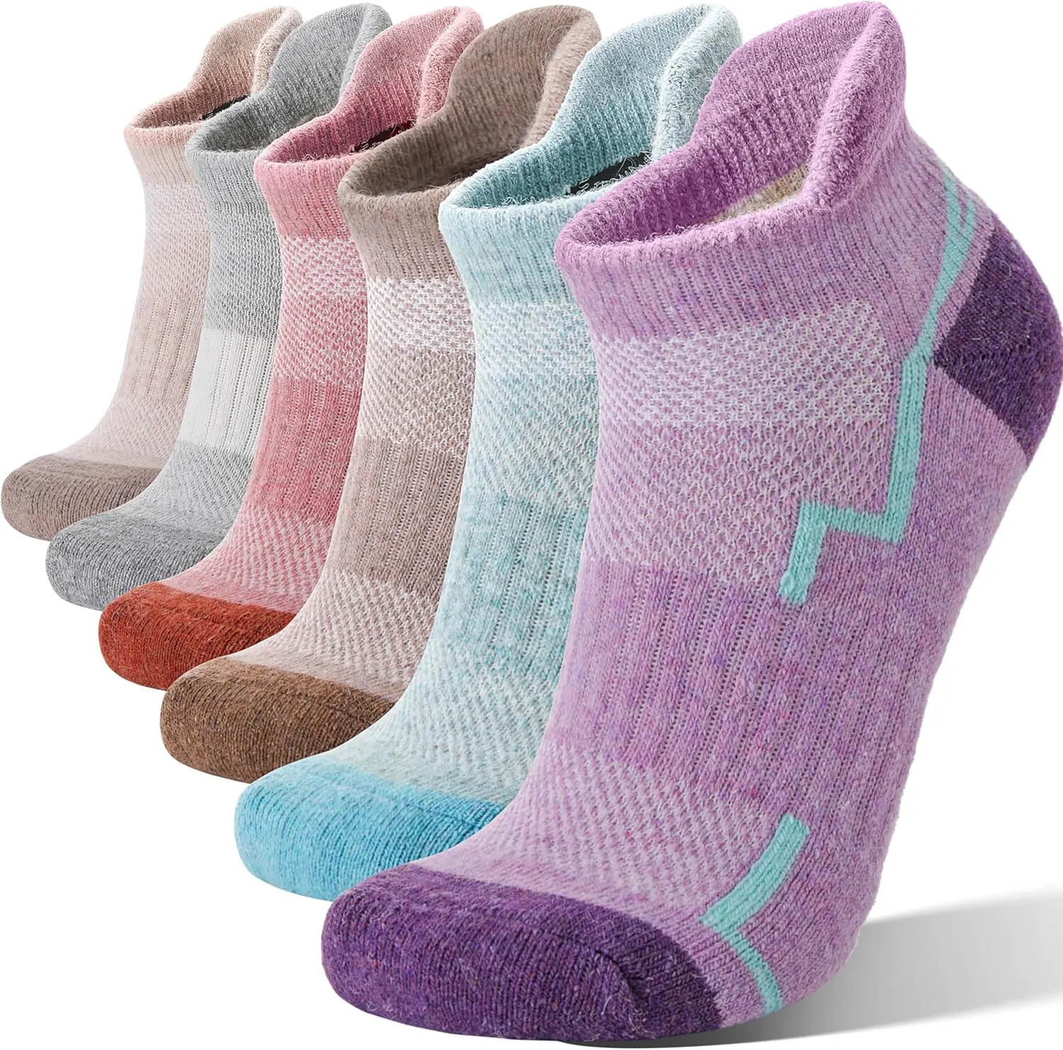 6 Pairs Merino Wool Ankle Hiking Running Socks Compression Support Thick Athletic Low Cut Socks for Women Men